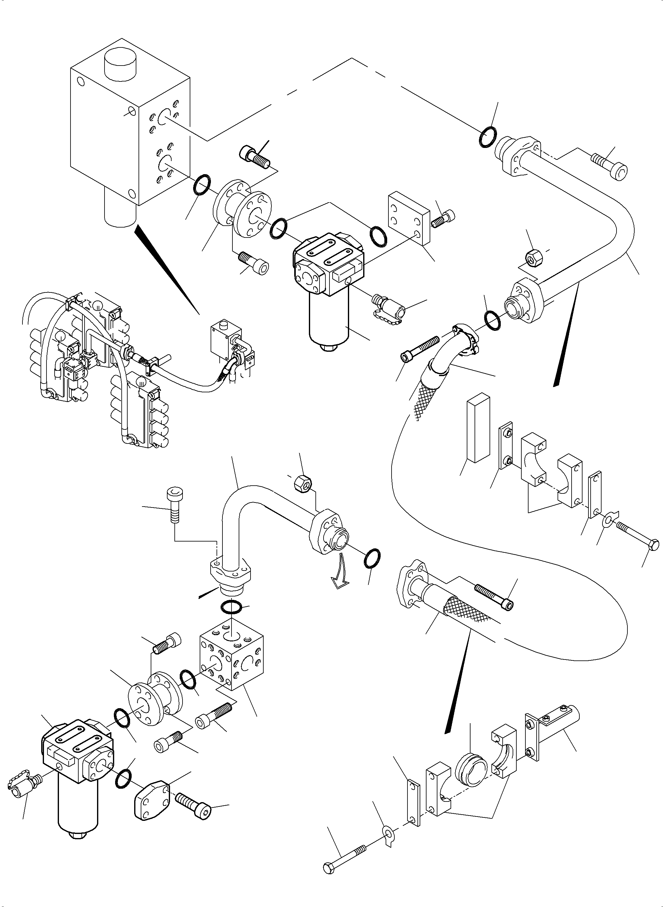 Komatsu parts book diagram for PC5500-6E S/N 15124: PRESSURE LINES, H.P. FILTER - CONTROL BLOCKS