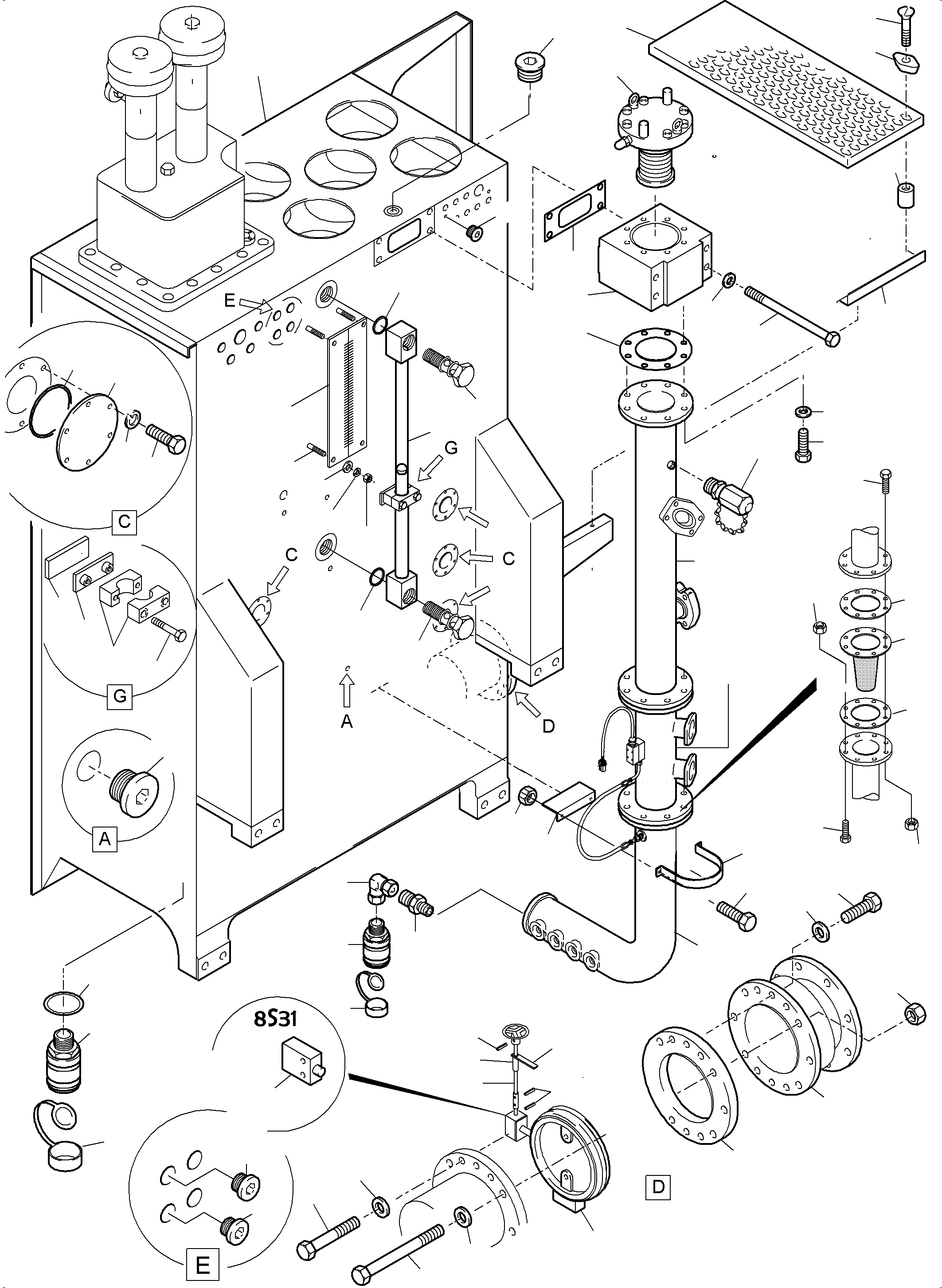 Komatsu parts book diagram for PC5500-6E S/N 15124: MAIN OIL TANK