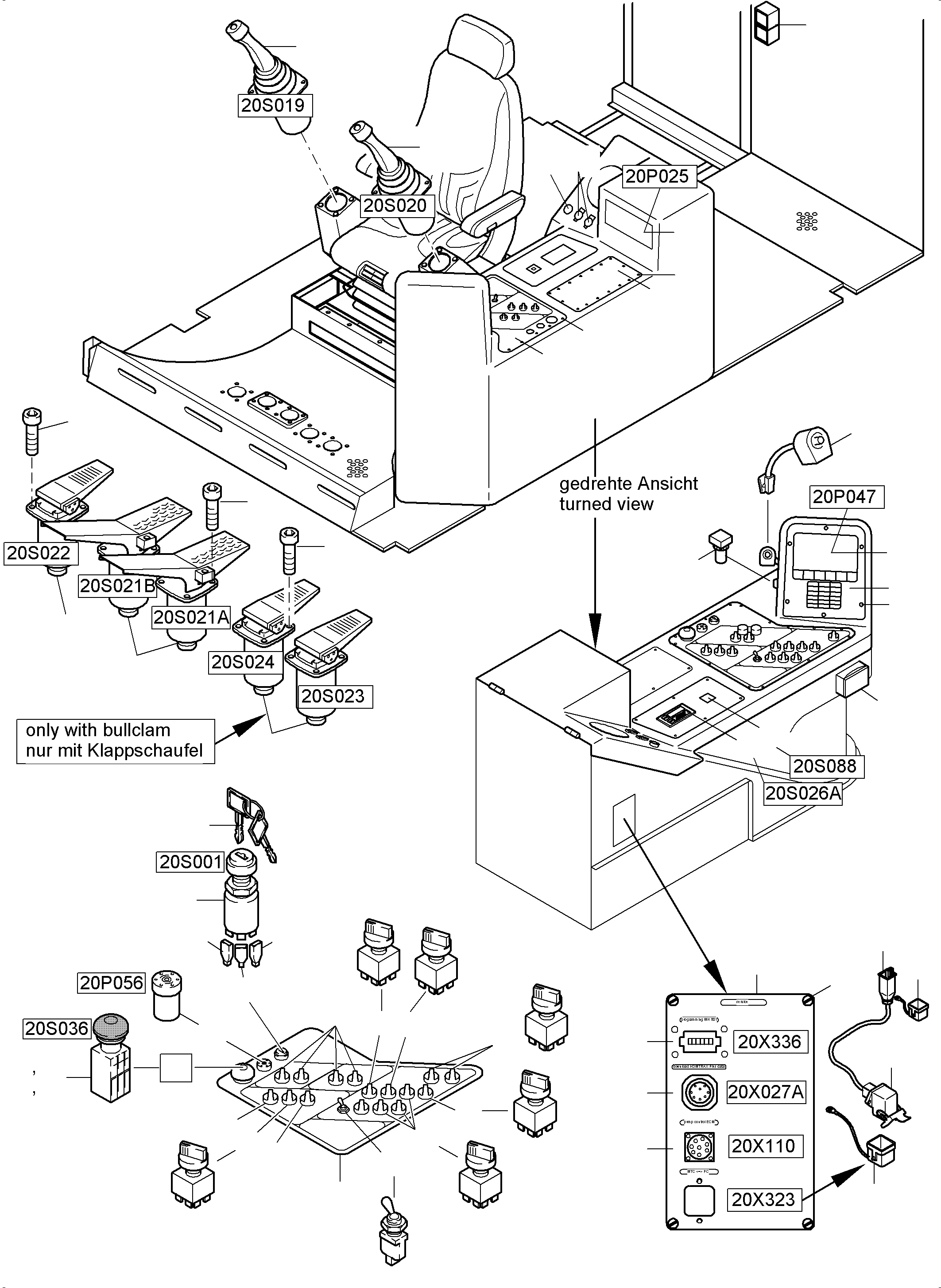 Komatsu parts book diagram for PC5500-6E S/N 15124: CABIN - OPERATION ELEMENTS - LOCATION 20