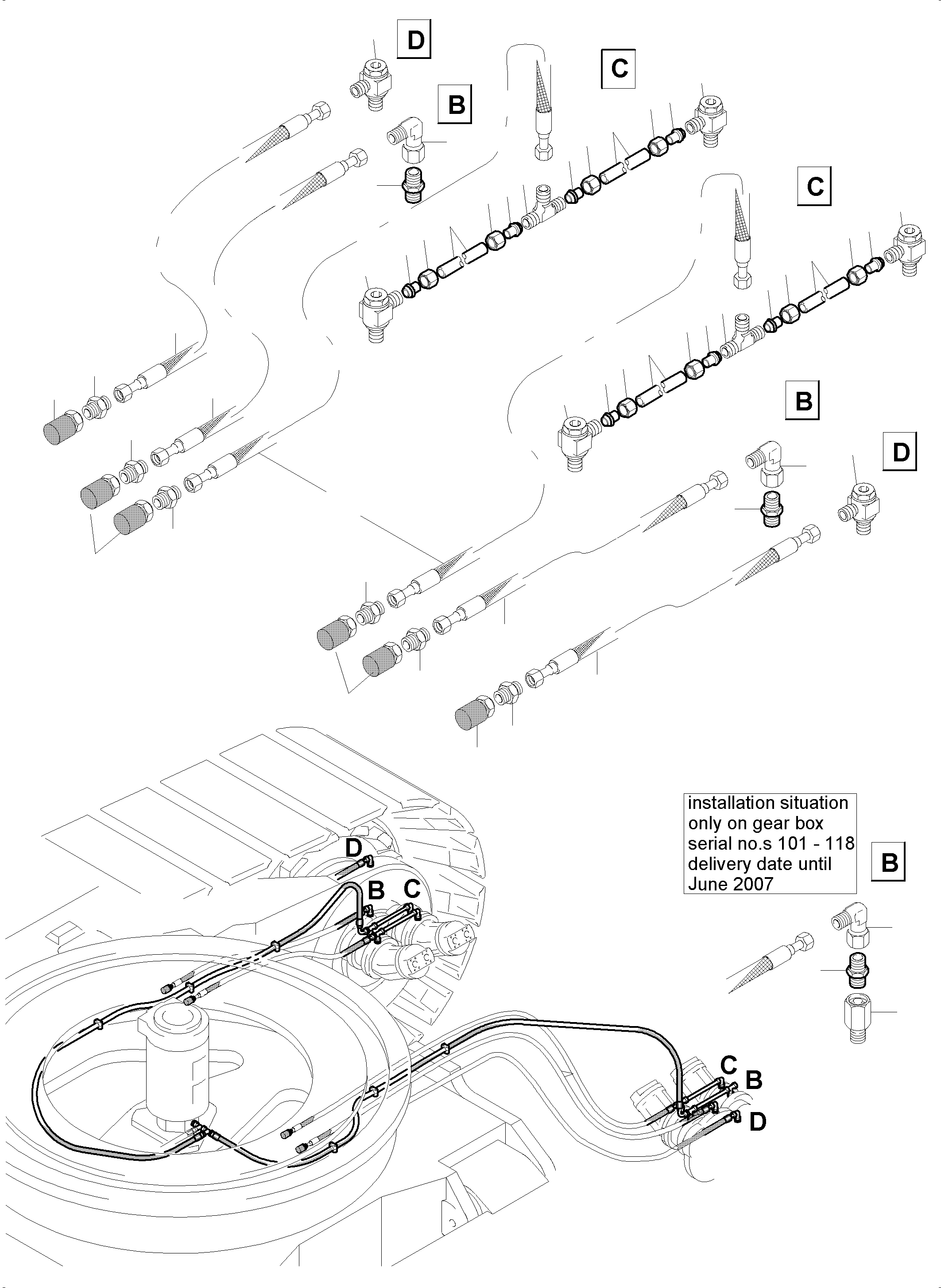 Komatsu parts book diagram for PC5500-6E S/N 15124: PIPING - PARKING BRAKE. BREATHER HOSES