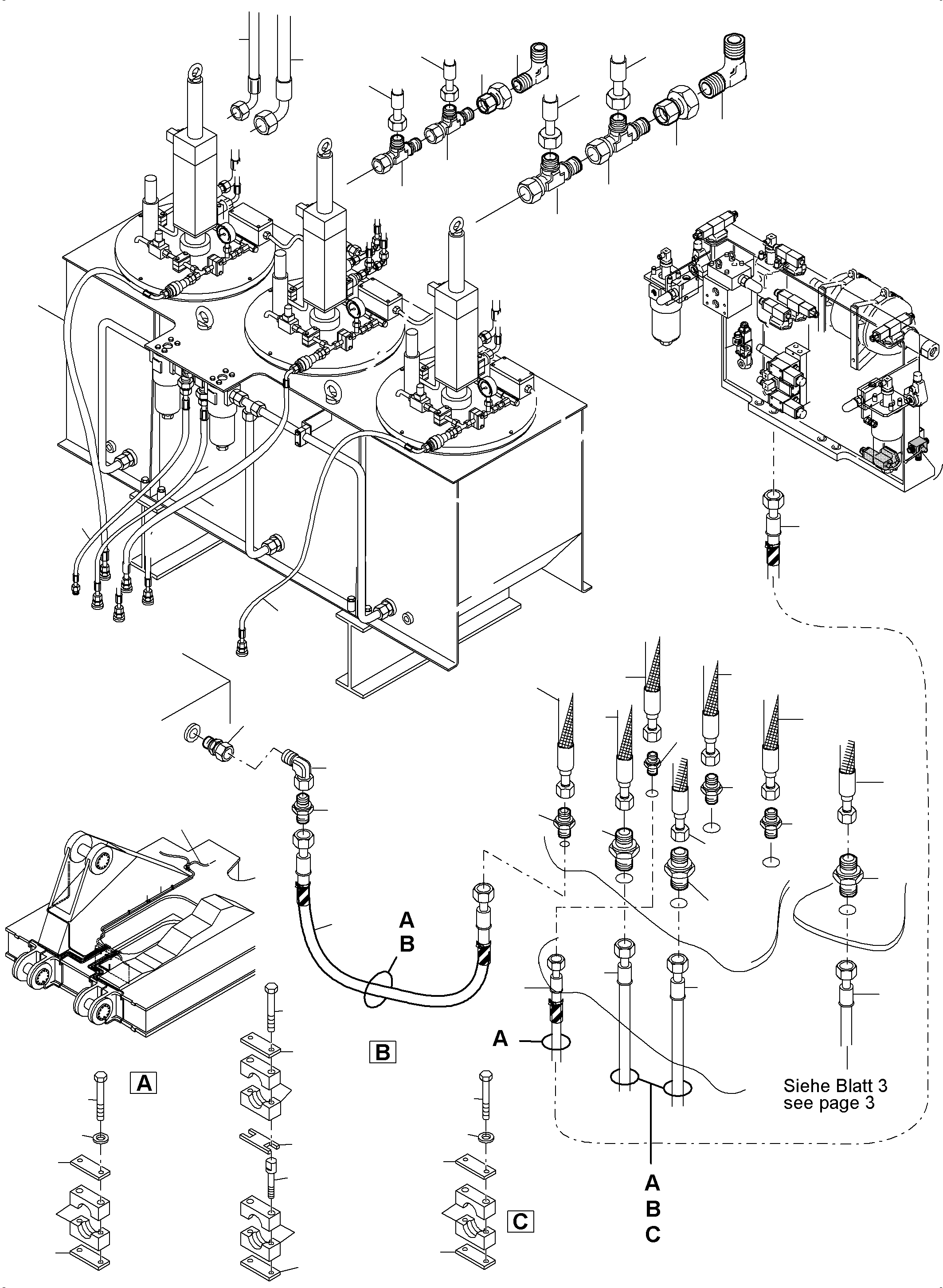 Komatsu parts book diagram for PC5500-6E S/N 15124: LUBE STATION ARRANGEMENT AND GREASE PIPE