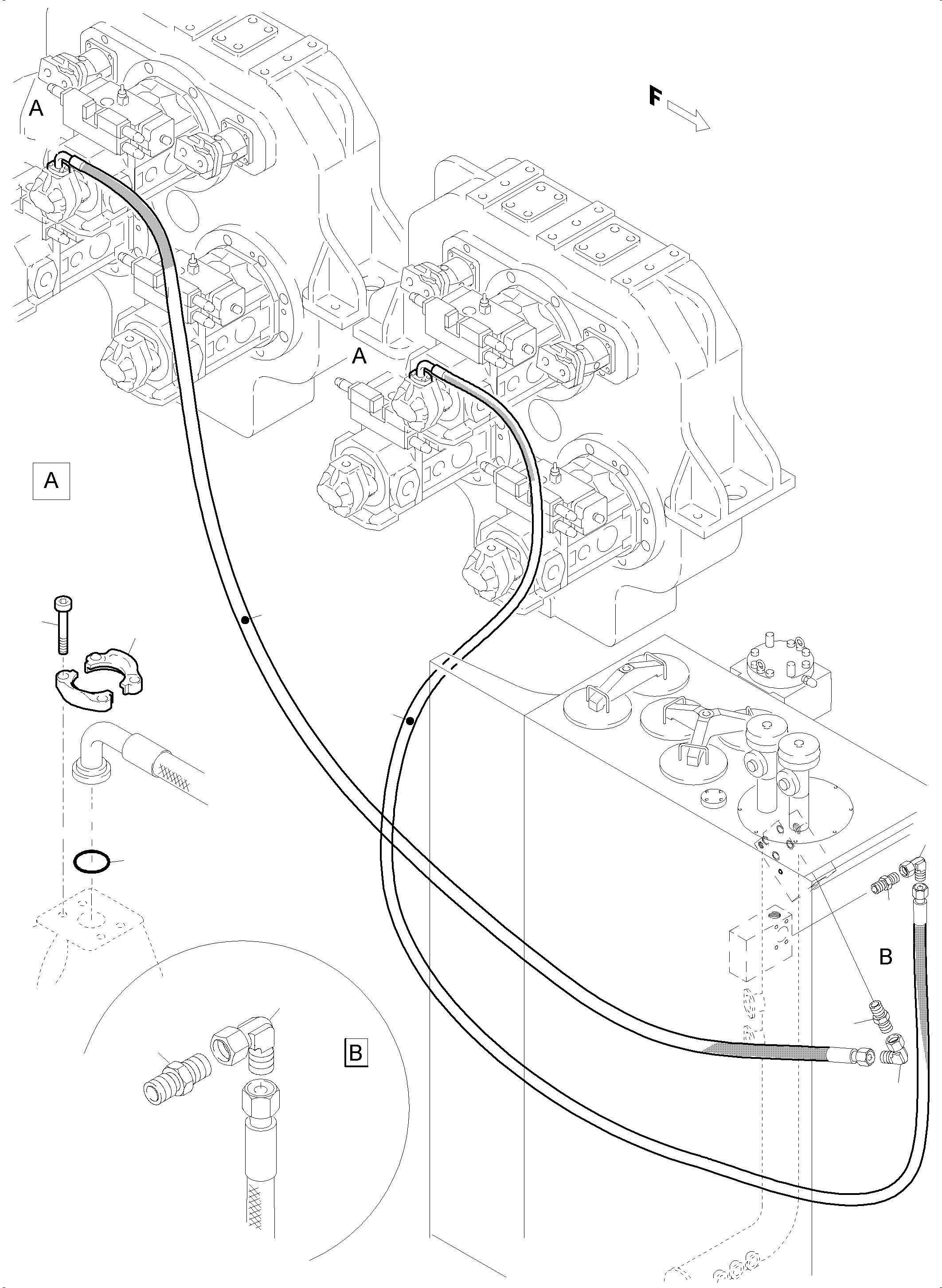 Komatsu parts book diagram for PC5500-6E S/N 15124: PRESSURE LINES, CIRCULATION PUMPS