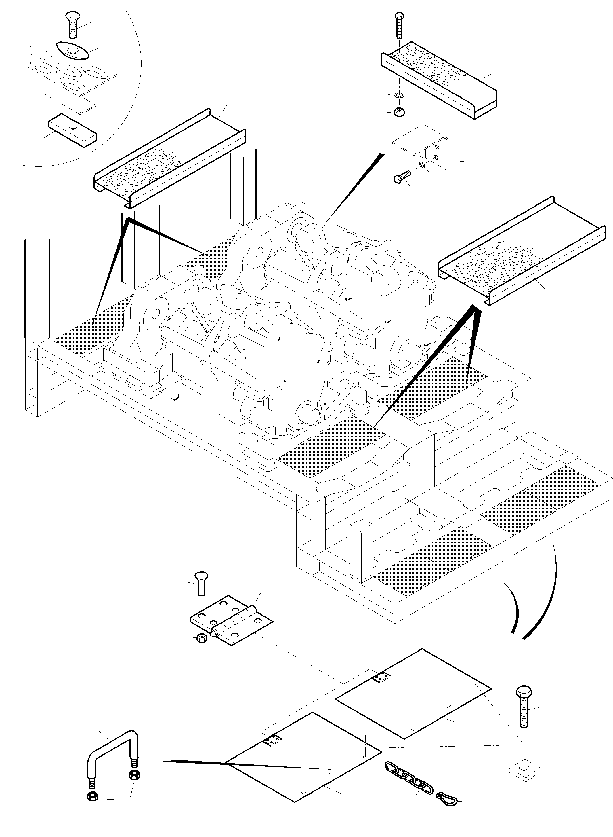 Komatsu parts book diagram for PC5500-6 S/N 15182: POWER FRAME - GRATINGS