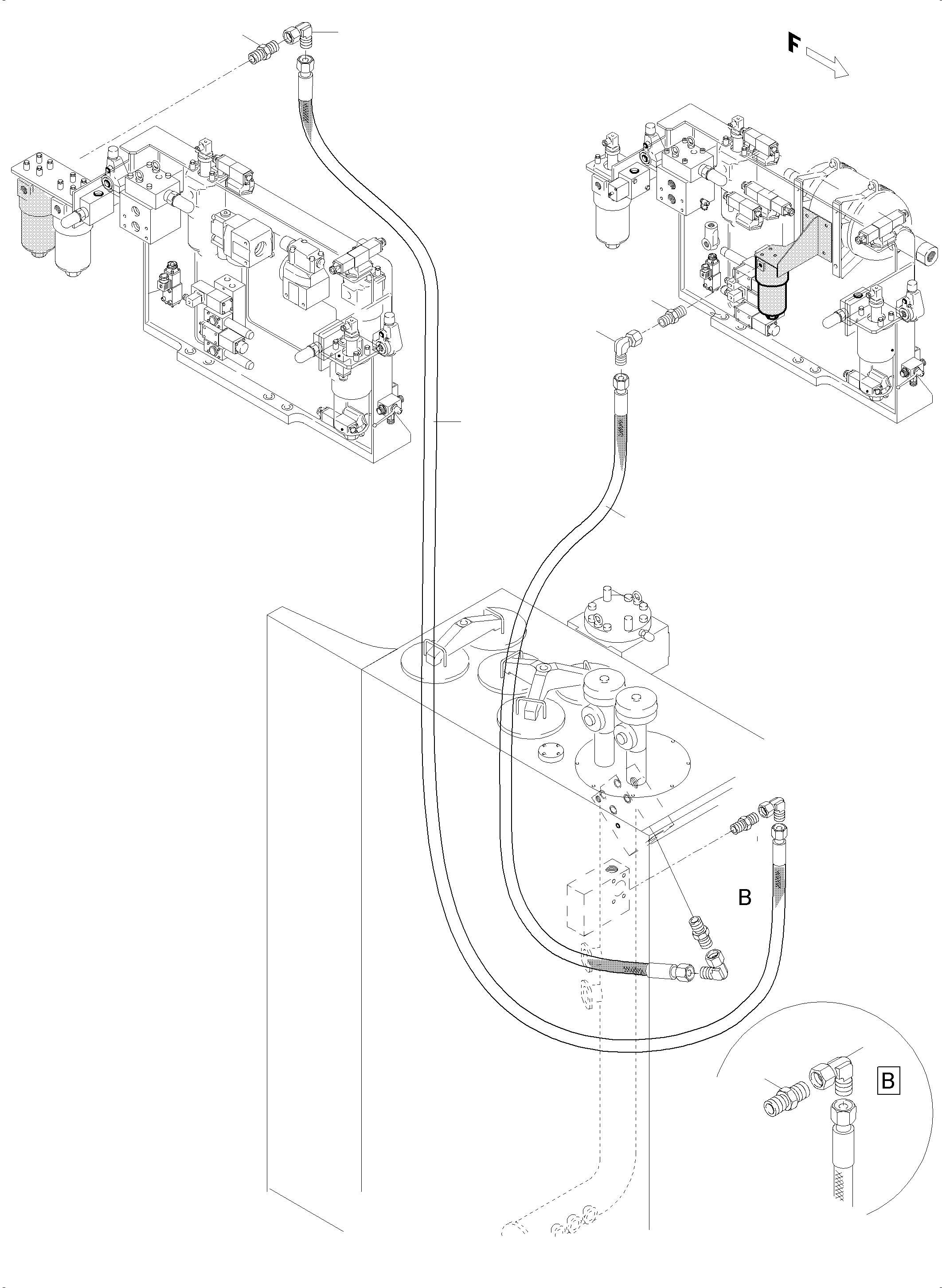 Komatsu parts book diagram for PC5500-6 S/N 15182: PRESSURE LINES, CIRCULATION PUMPS