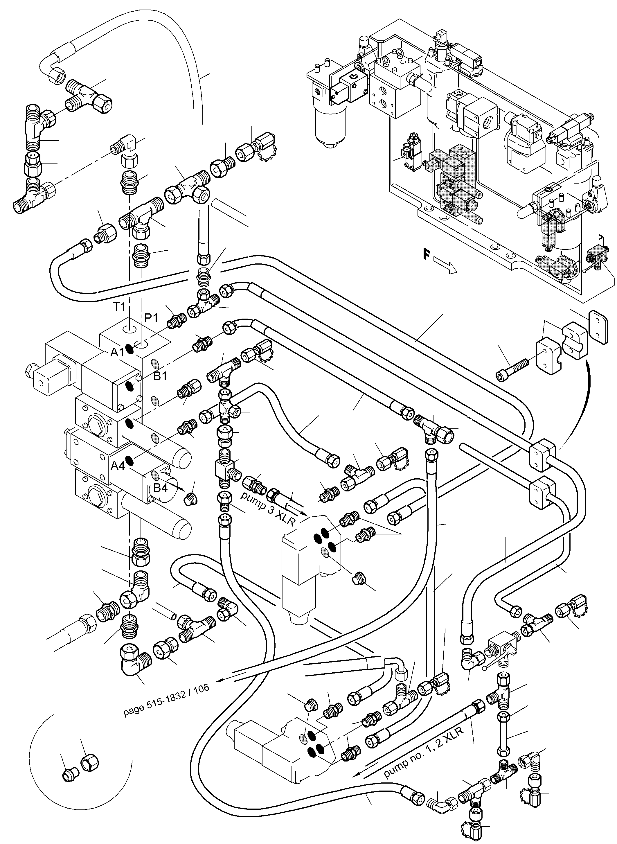 Komatsu parts book diagram for PC5500-6 S/N 15182: PIPES - CONTROL- AND FILTER PLATE, REAR (ENGINE 1)