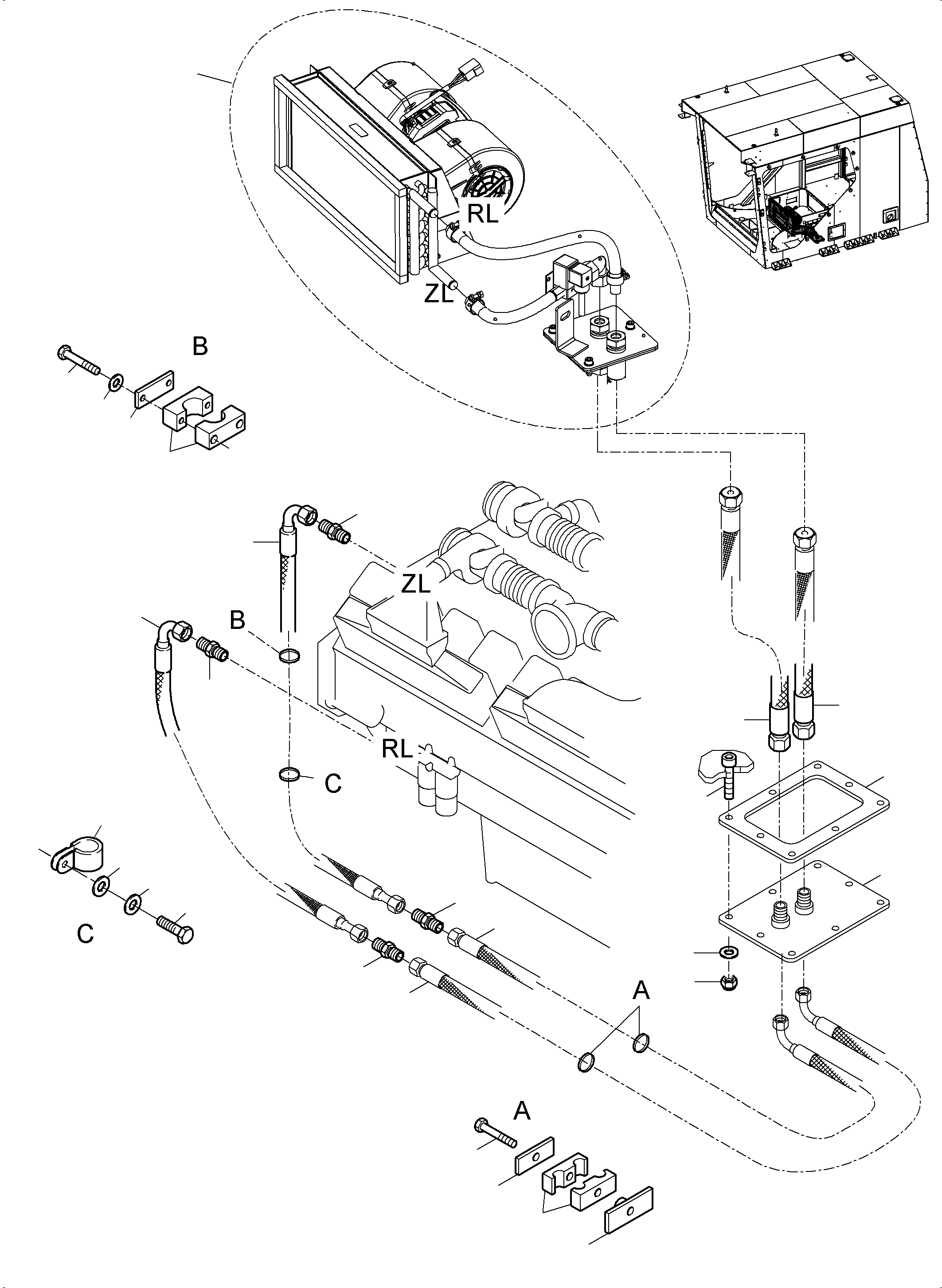 Komatsu parts book diagram for PC5500-6 S/N 15182: CAB HEATER ARR.