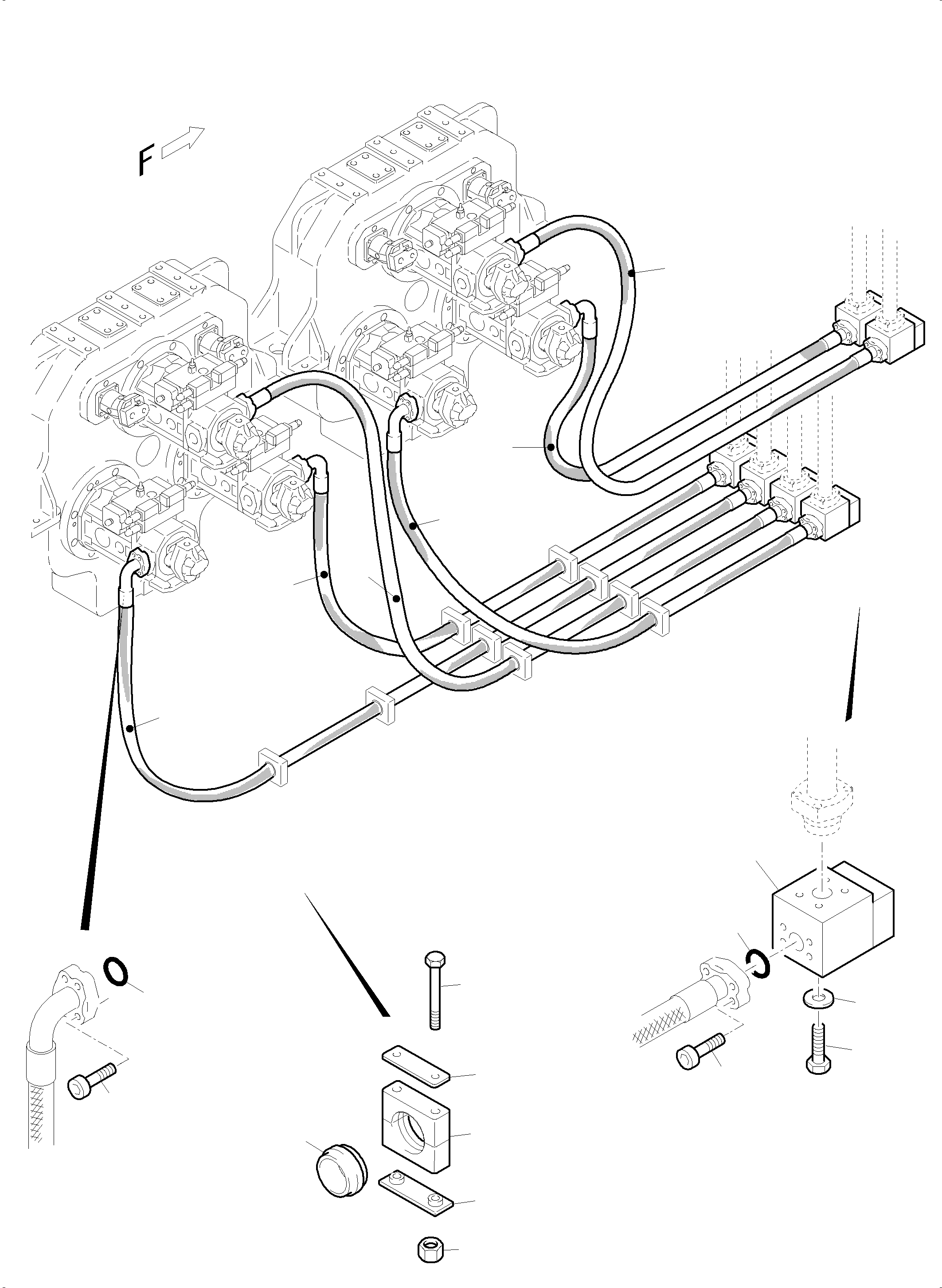 Komatsu parts book diagram for PC5500-6 S/N 15182: PRESSURE LINES, MAIN PUMPS