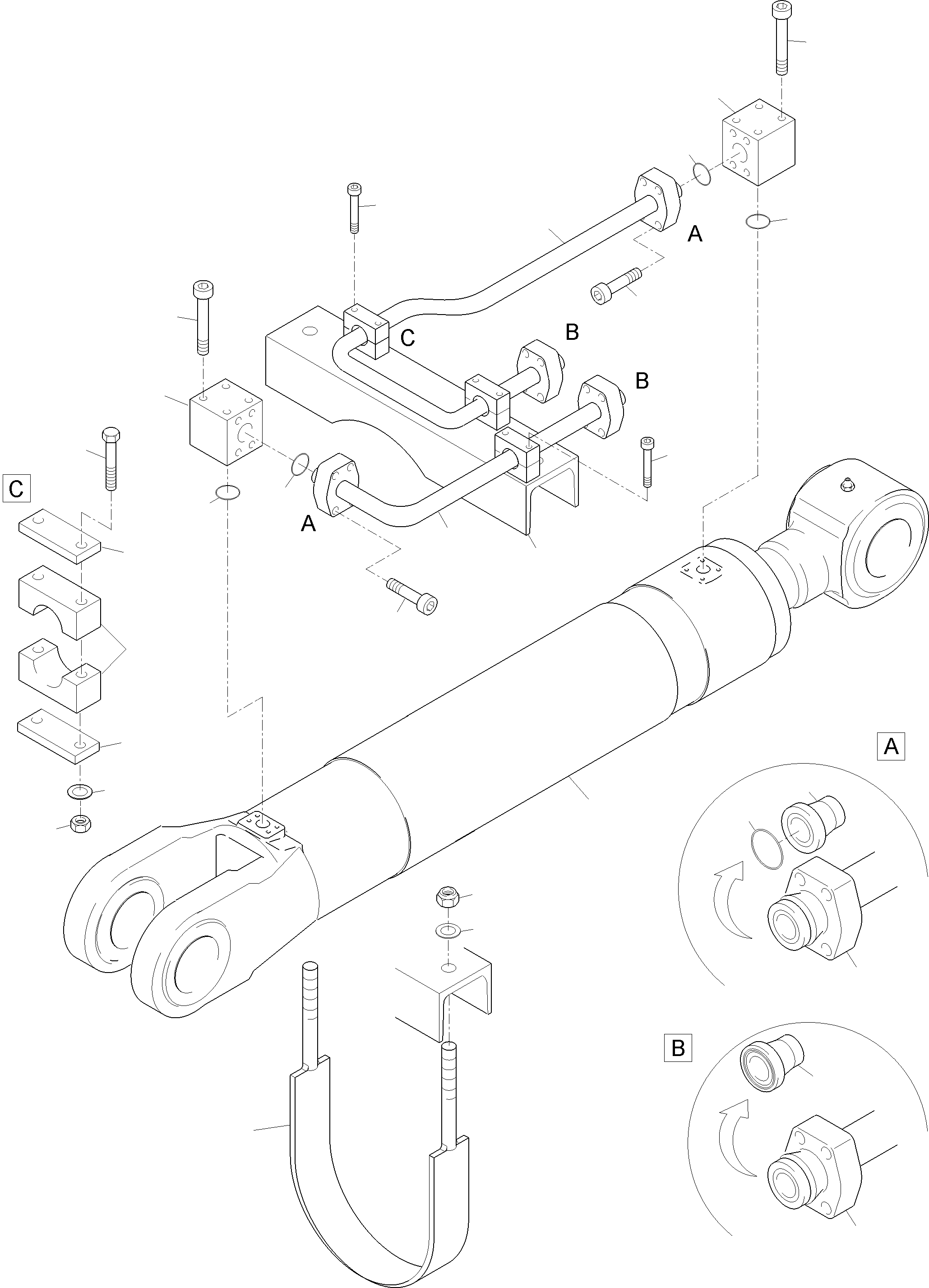 Komatsu parts book diagram for PC5500-6 S/N 15182: PIPING - BACKHOE CYLINDER R.H. / L.H.