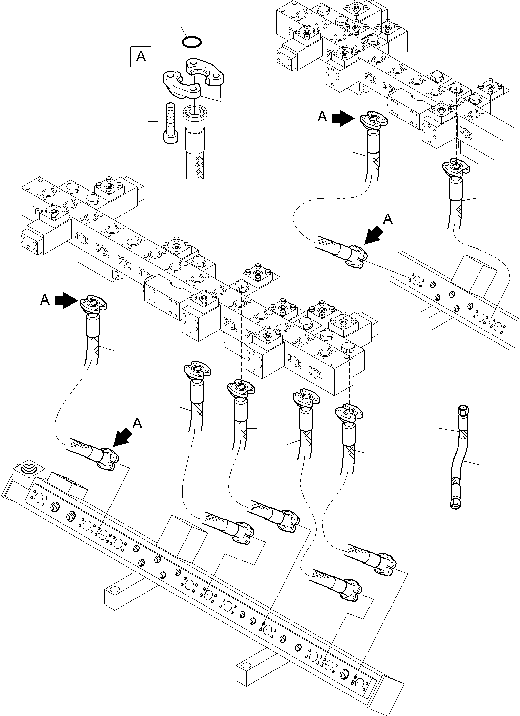 Komatsu parts book diagram for PC5500-6 S/N 15182: RETURN LINES - MANIFOLD, BE