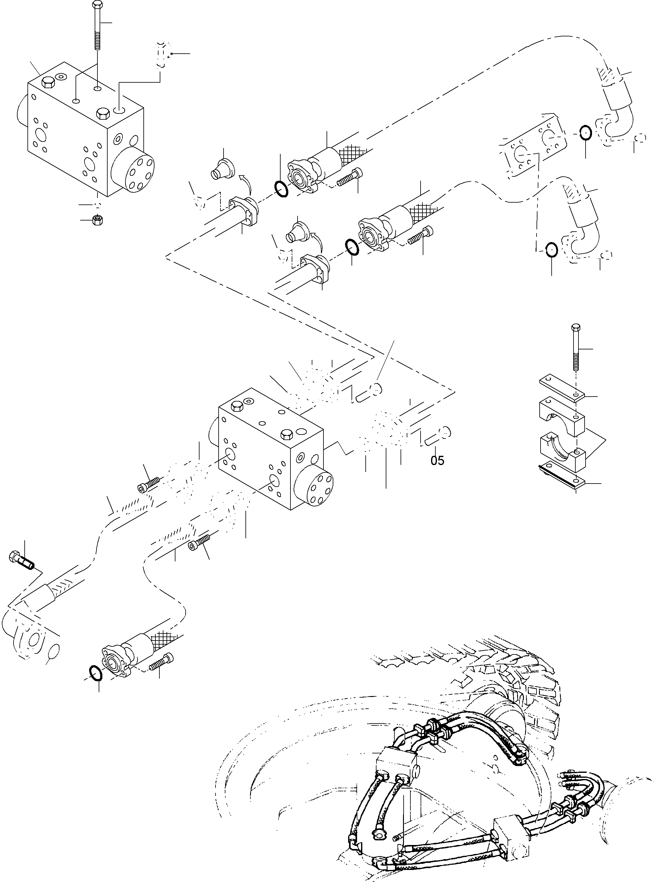 Komatsu parts book diagram for PC3000-6 S/N 46151: PRESSURE LINES, DRIVE MOTOR - ROTARY JOINT