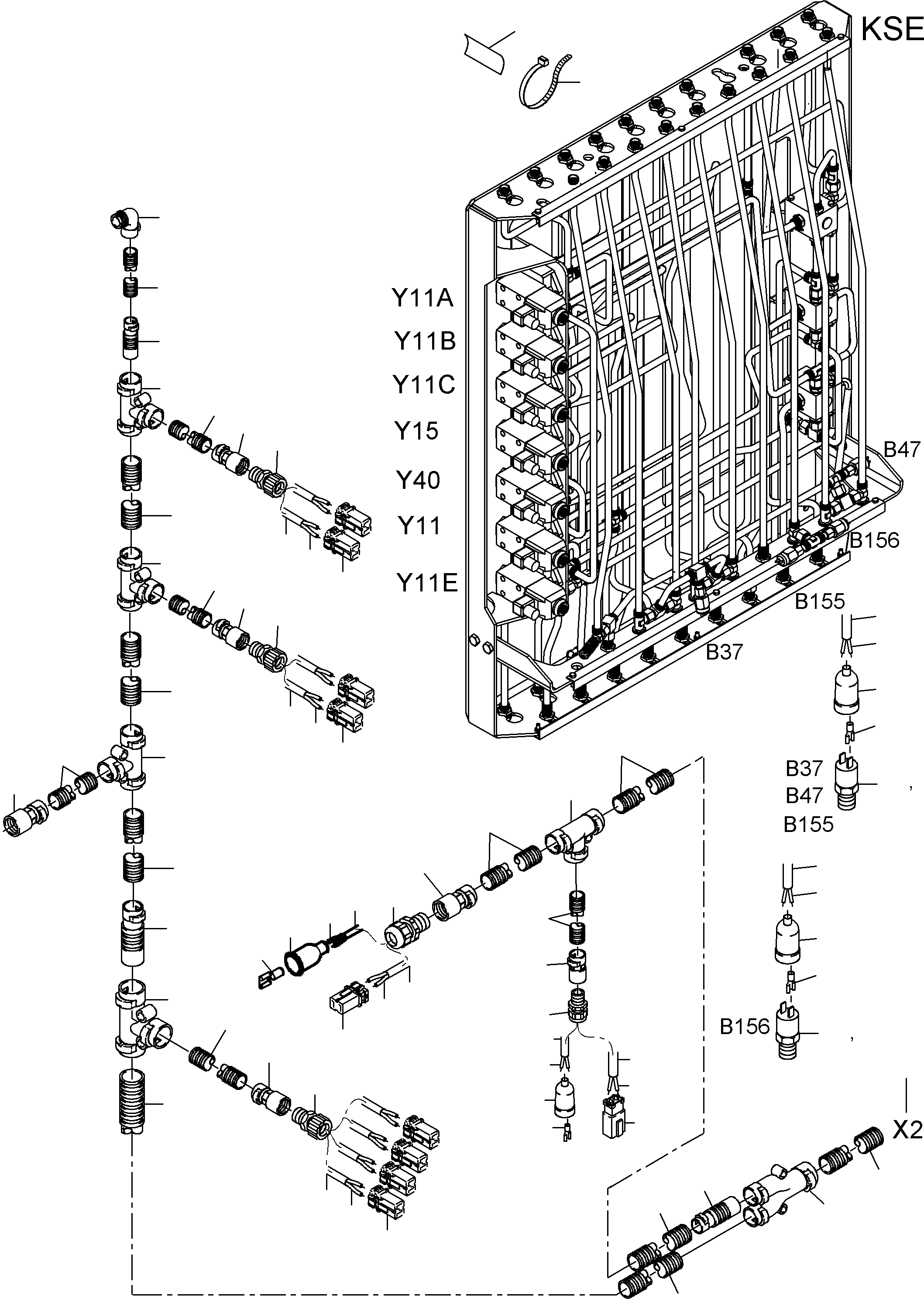 Komatsu parts book diagram for PC3000-6 S/N 46151: CABLES - PILOT CONTROL FRAME