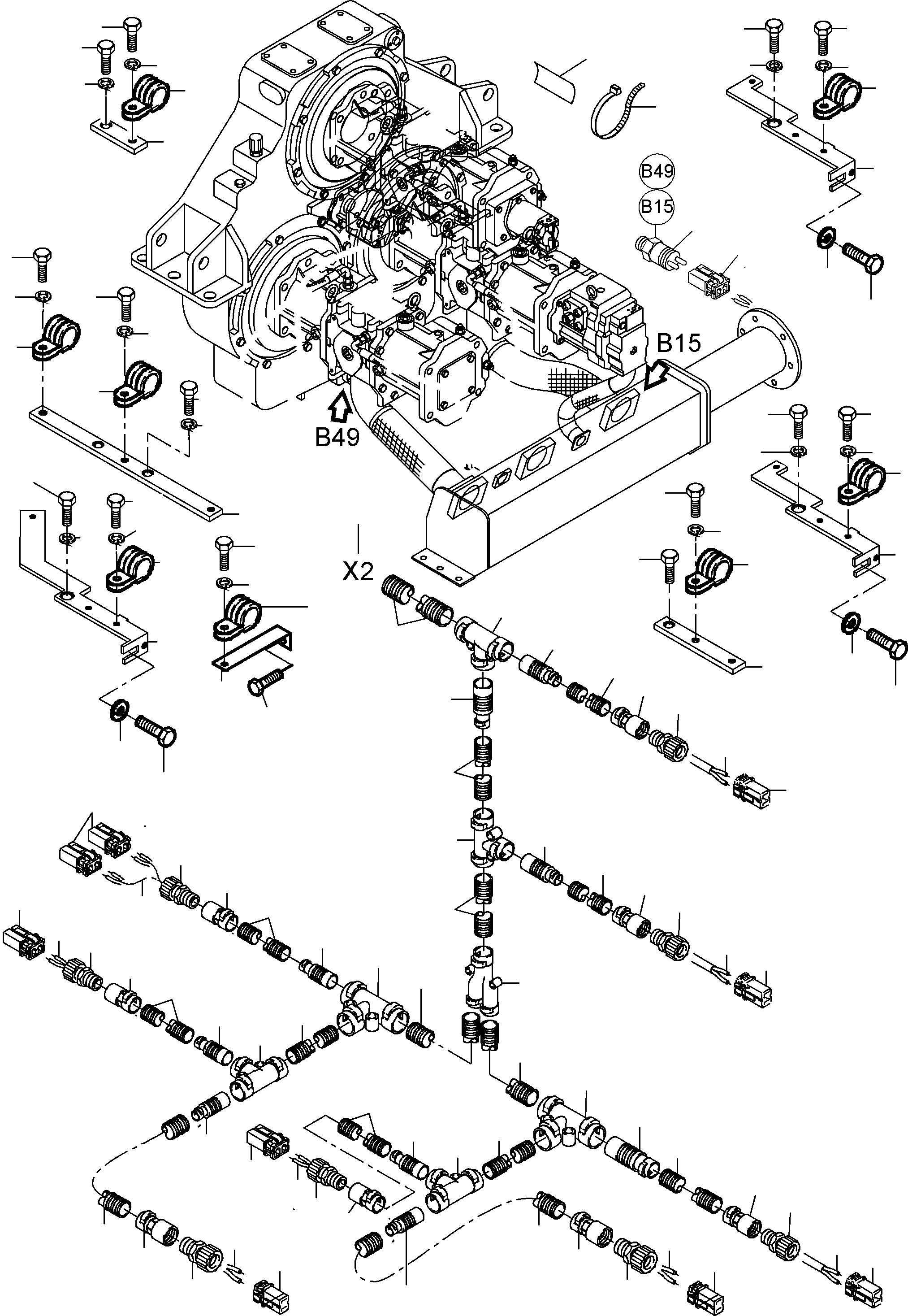 Komatsu parts book diagram for PC3000-6 S/N 46151: CABLES - PUMP DISTRIBUTOR GEAR