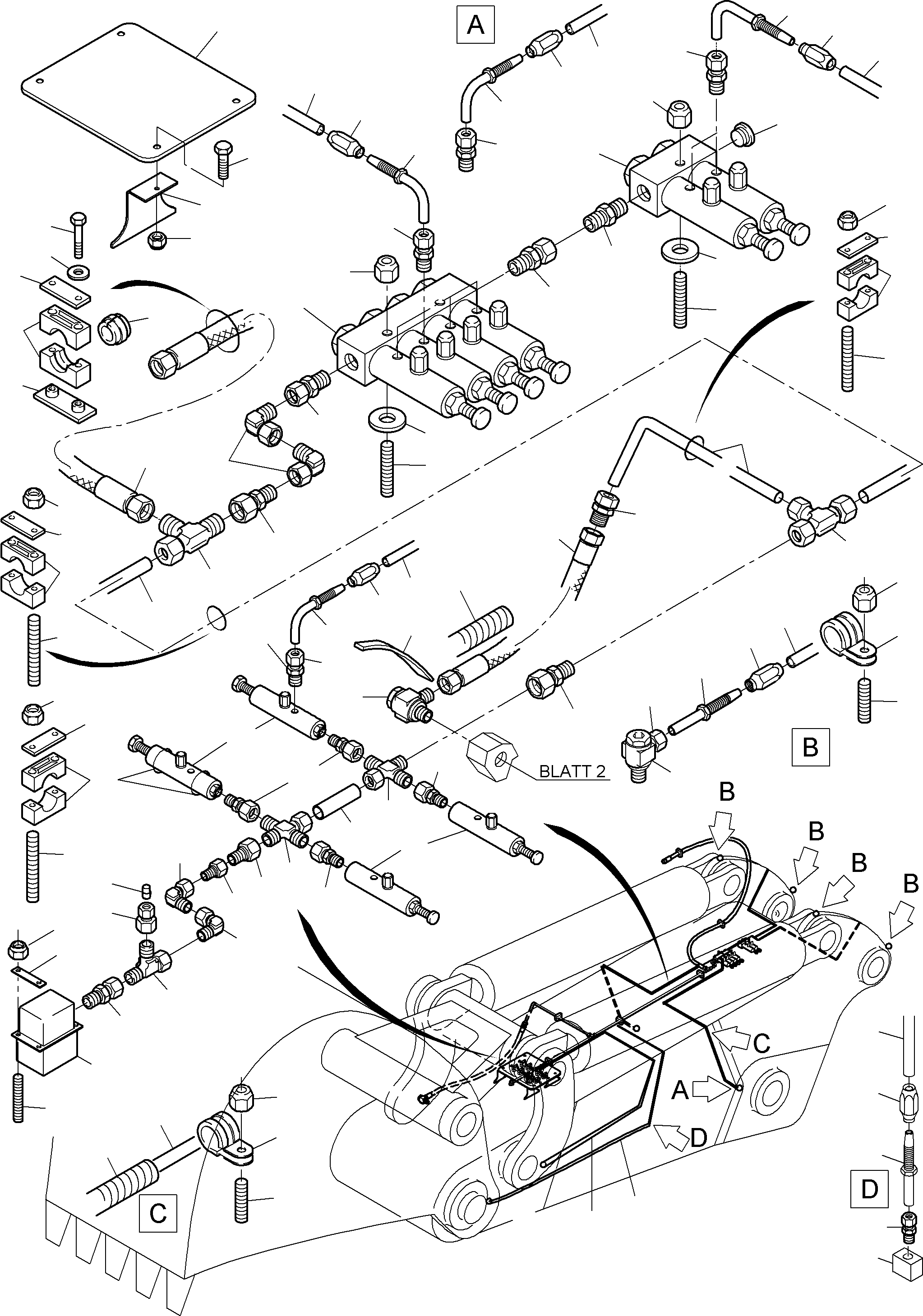 Komatsu parts book diagram for PC3000-6 S/N 46151: STICK - LUBRICATION 4,0 M