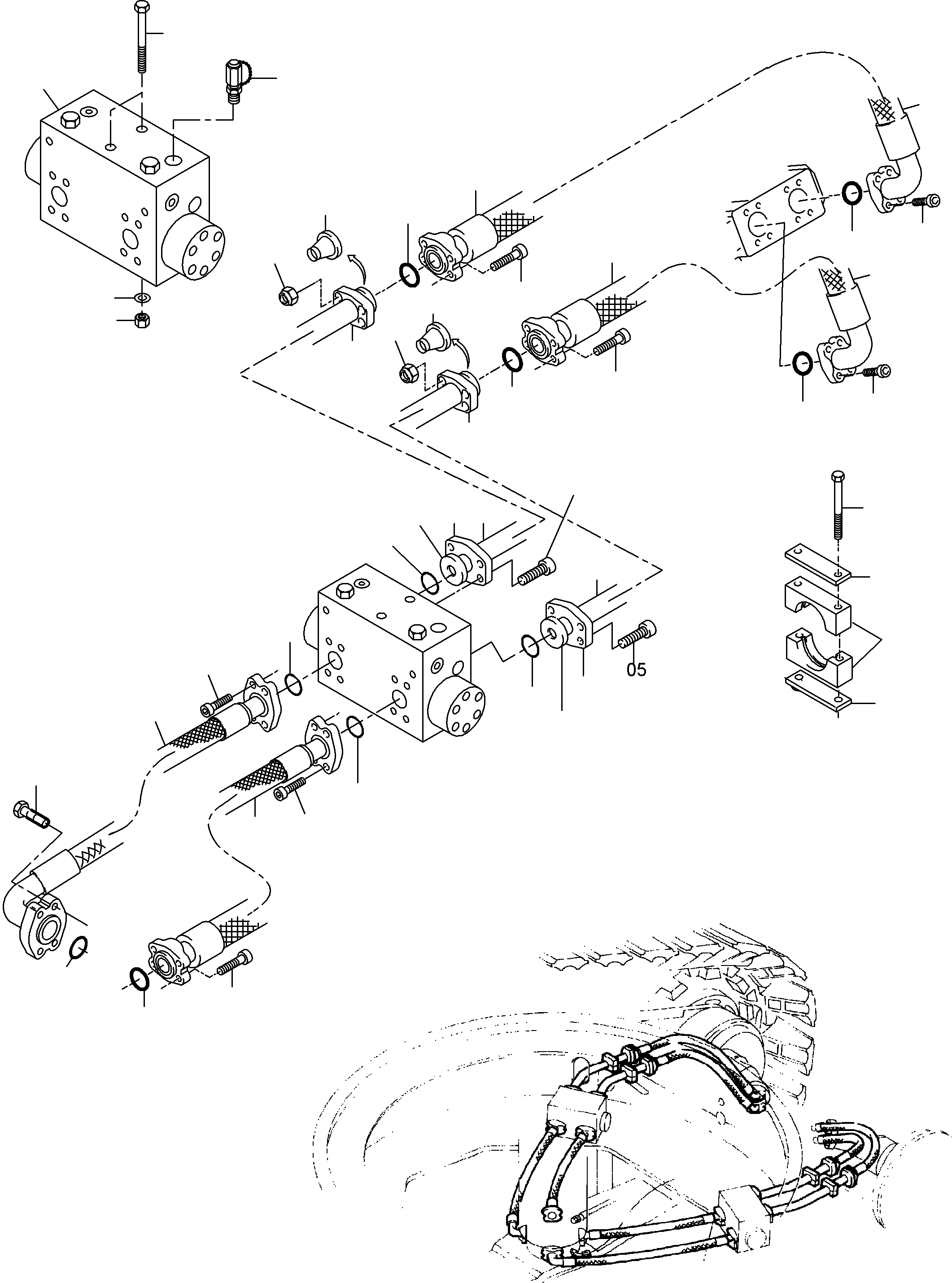 Komatsu parts book diagram for PC3000-6 S/N 46165: PRESSURE LINES, DRIVE MOTOR - ROTARY JOINT