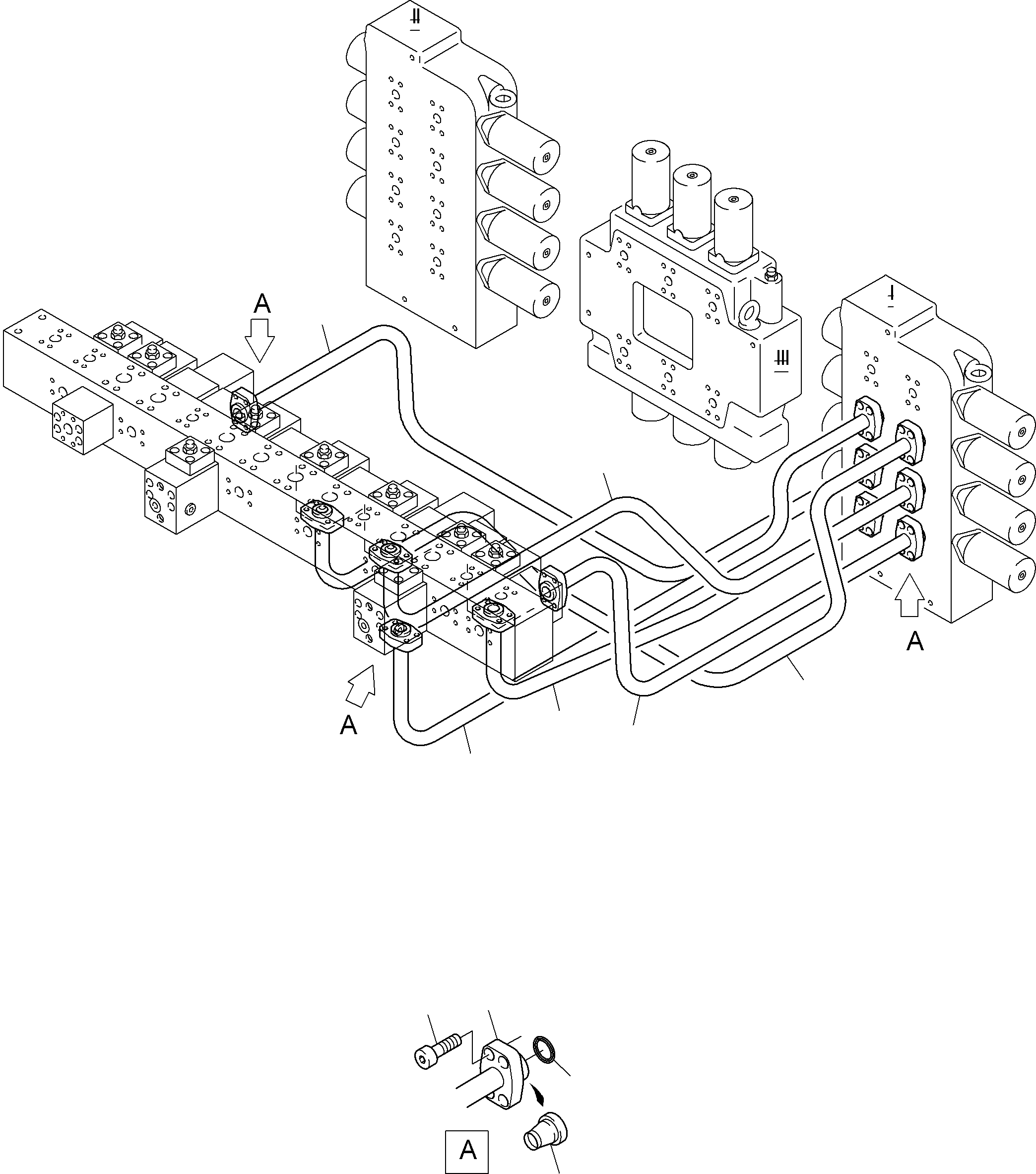 Komatsu parts book diagram for PC3000-6 S/N 46165: PRESSURE LINES - CONTROL BLOCKS - MANIFOLD
