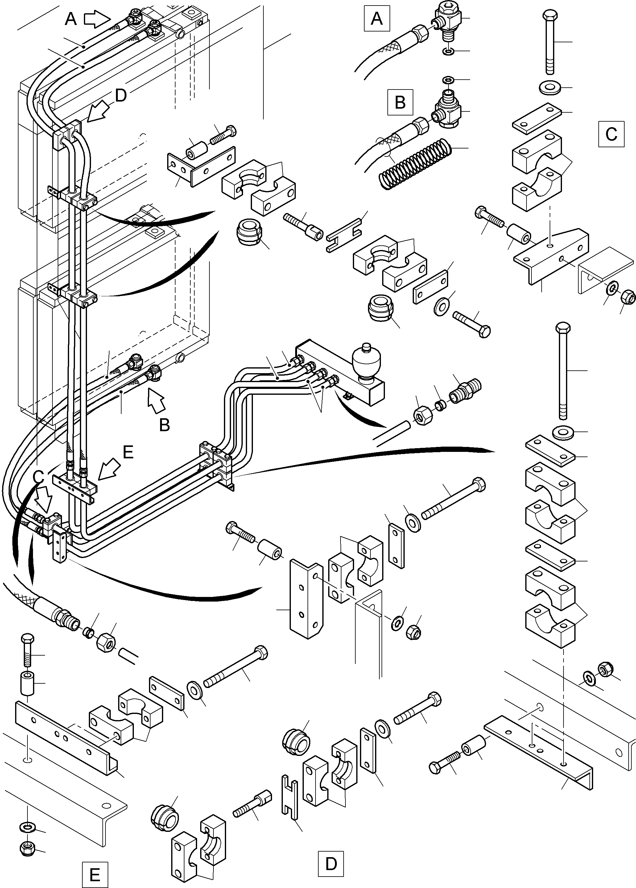 Komatsu parts book diagram for PC3000-6 S/N 46165: OIL COOLER 55 DEG. - HOSES ASSY.