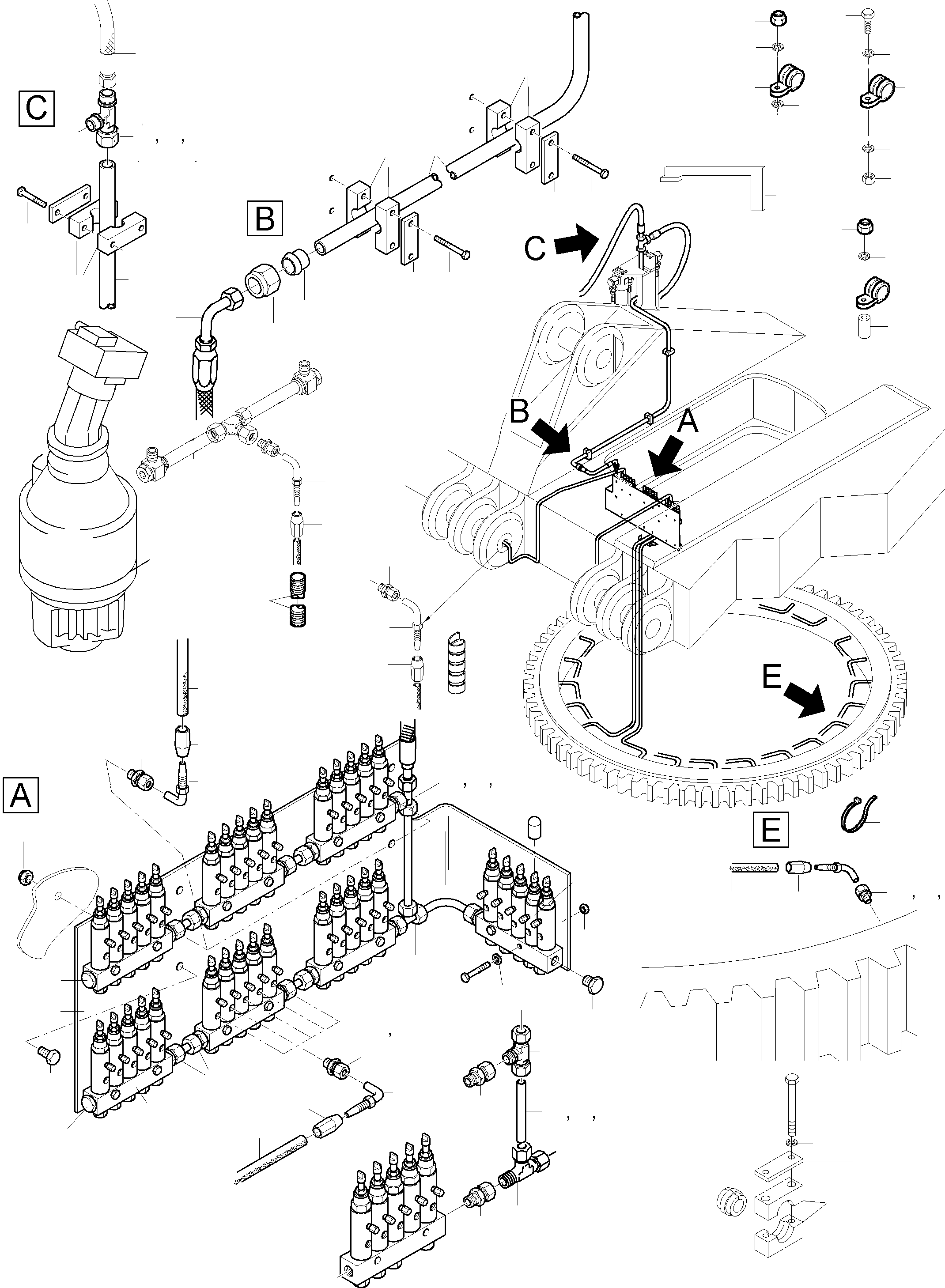 Komatsu parts book diagram for PC3000-6 S/N 46165: LUBE DISTRIBUTOR SWING RING