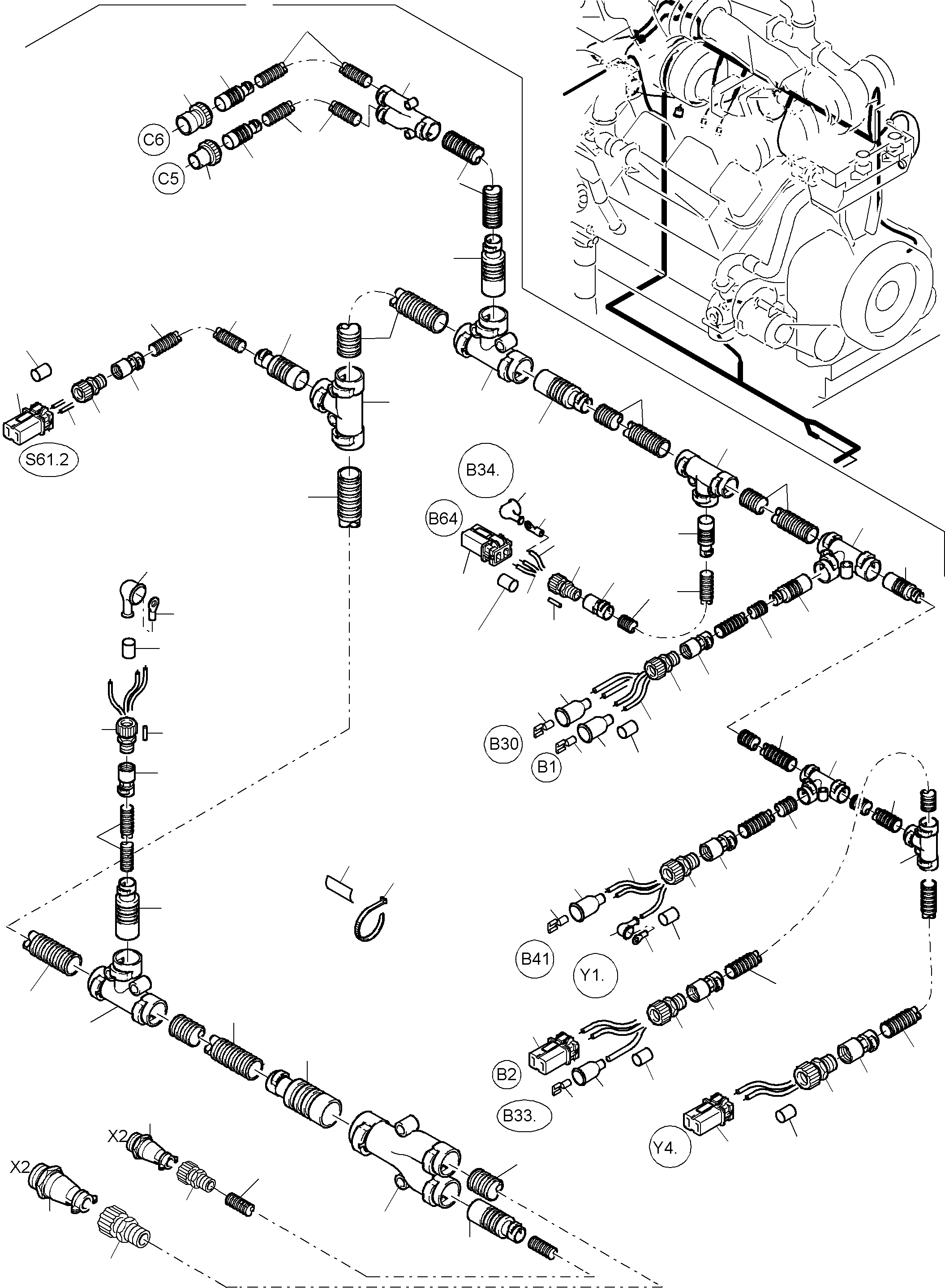 Komatsu parts book diagram for PC3000-6 S/N 46165: CABLES-ENGINE AND TRANSMITTER