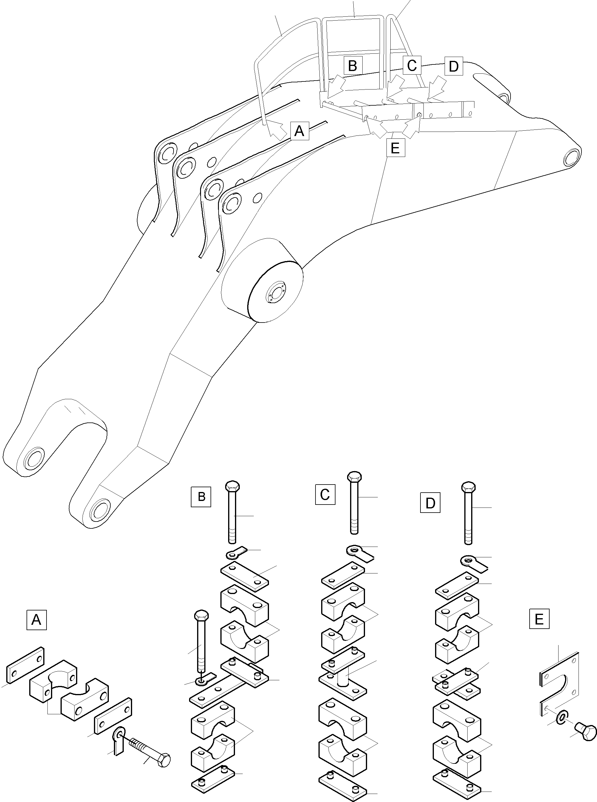 Komatsu parts book diagram for PC3000-6 S/N 46165: LADDER WITH RAIL - BACKHOE BOOM 8,6 M