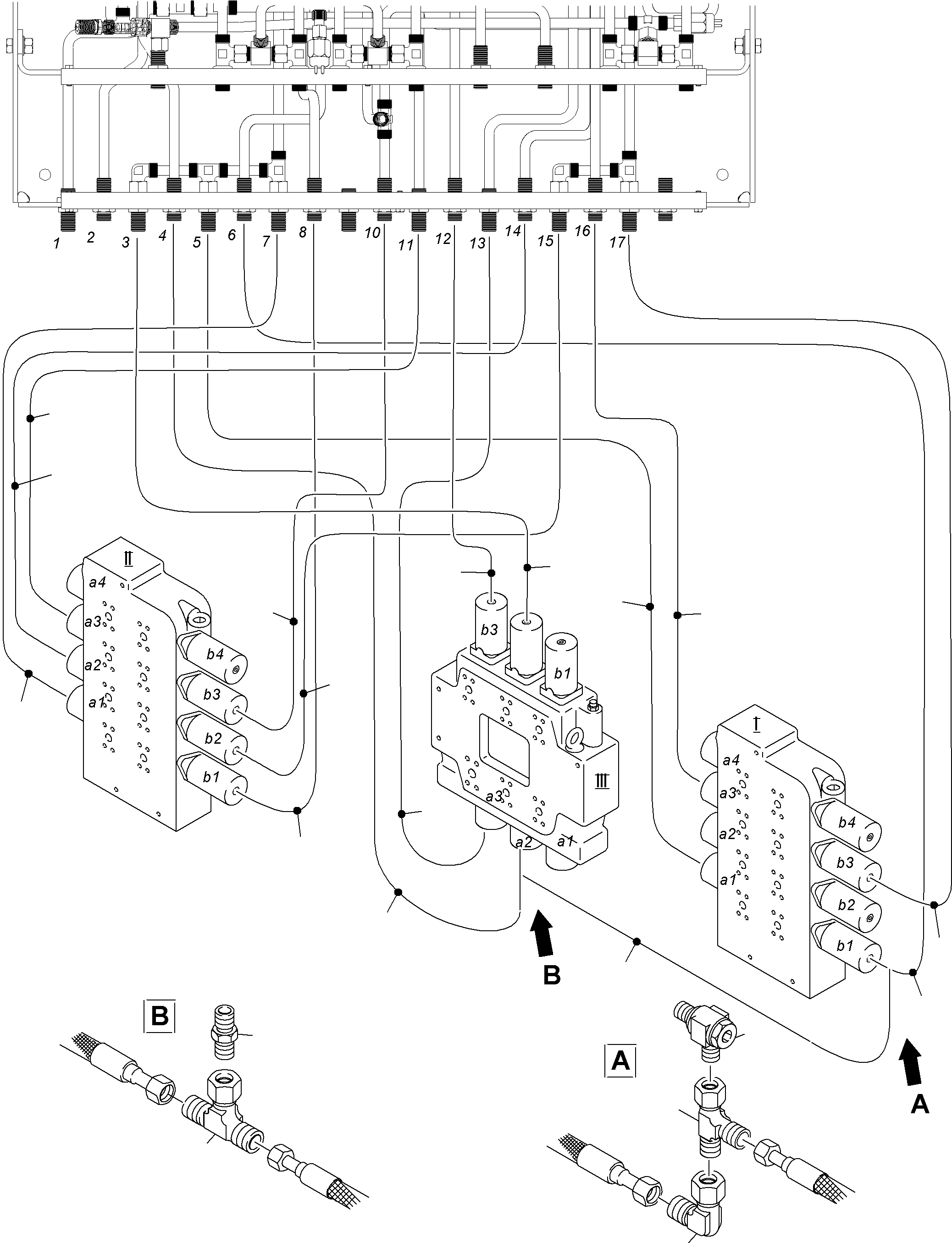 Komatsu parts book diagram for PC3000-6 S/N 46165: CONTROL LINES CONTROL BLOCKS - PILOT CONTROL PLATE