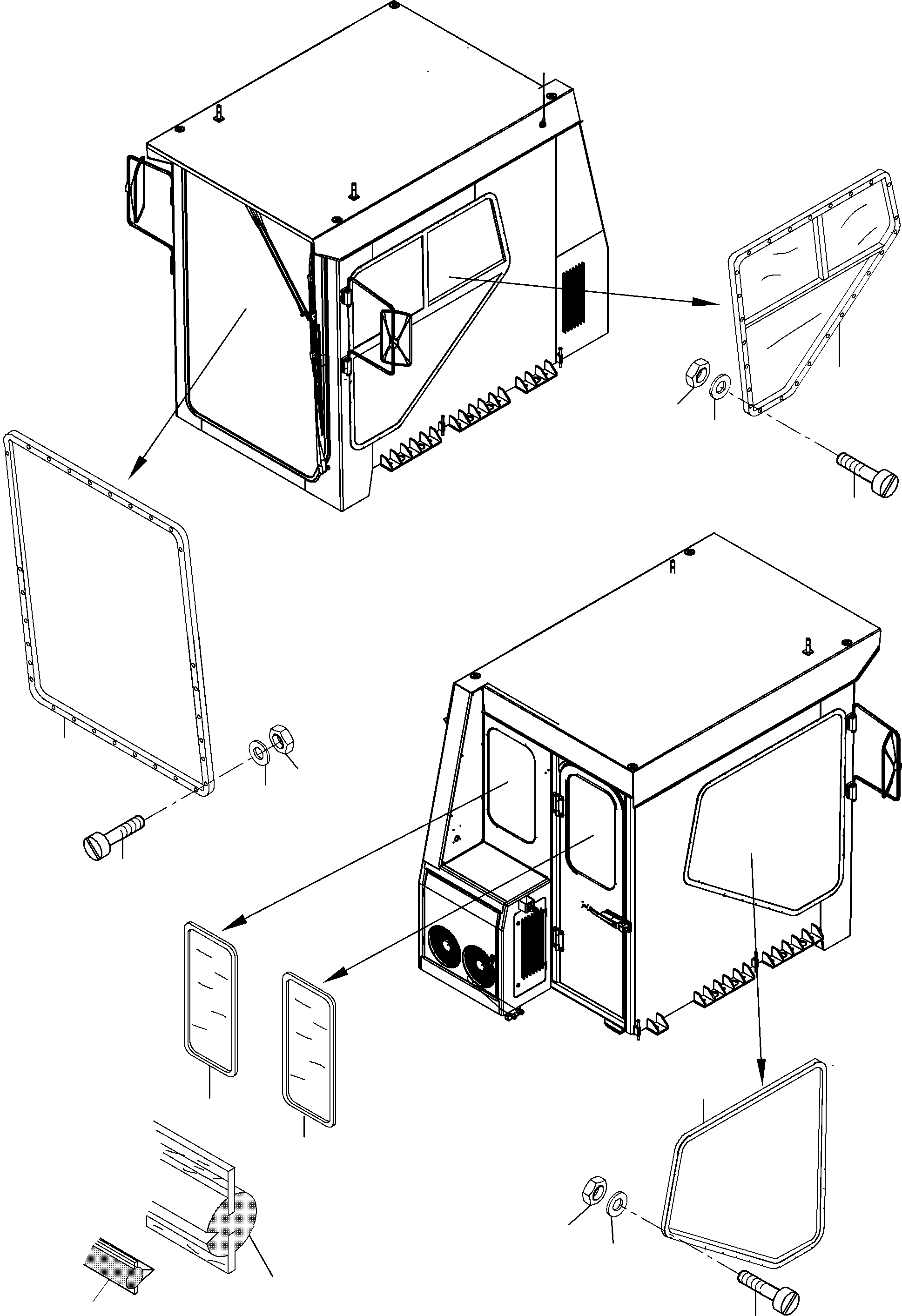 Komatsu parts book diagram for PC3000-6 S/N 46174: OPERATOR'S CAB - GLAZING