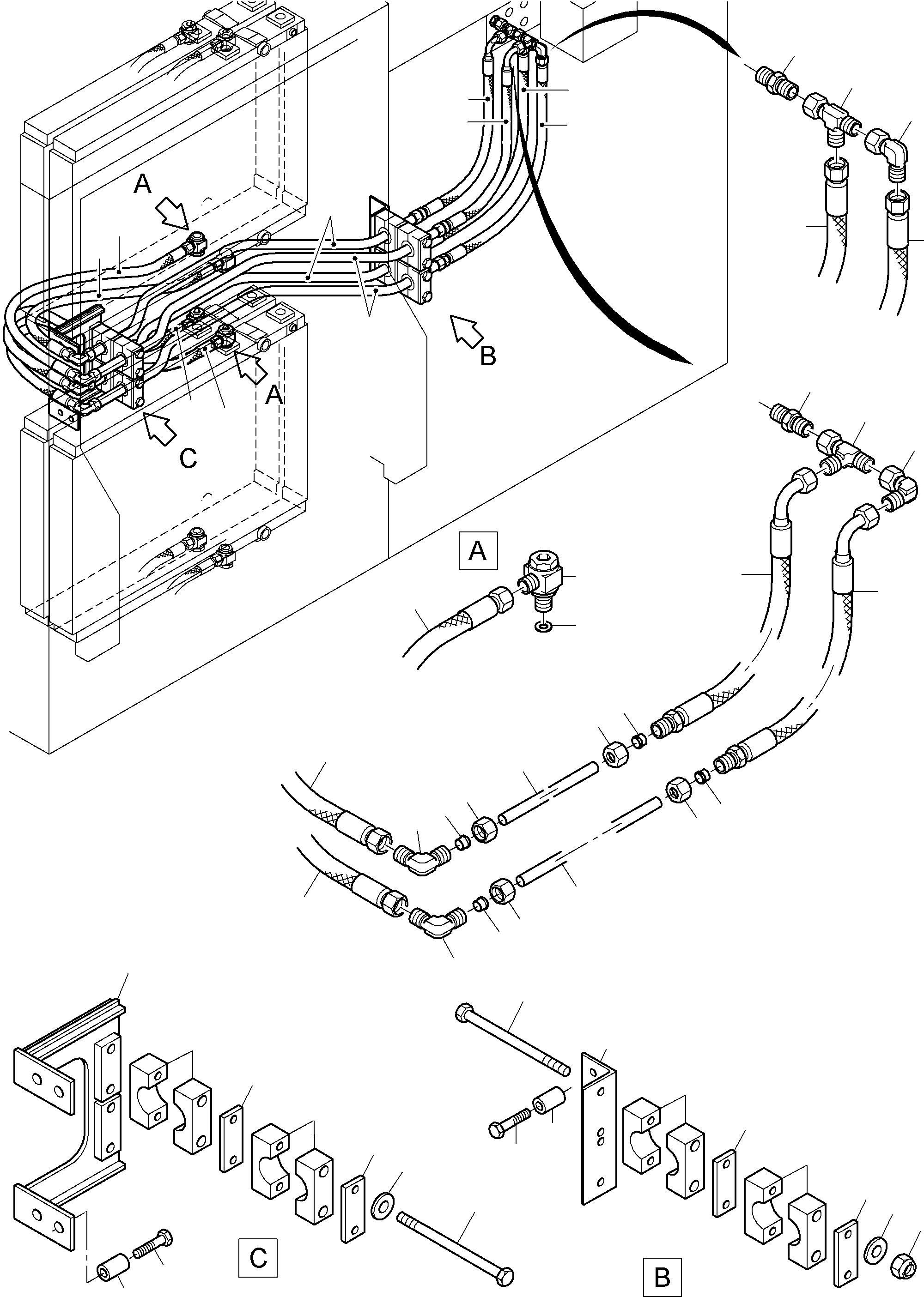 Komatsu parts book diagram for PC3000-6 S/N 46174: OIL COOLER 55 DEG. - HOSES ASSY.
