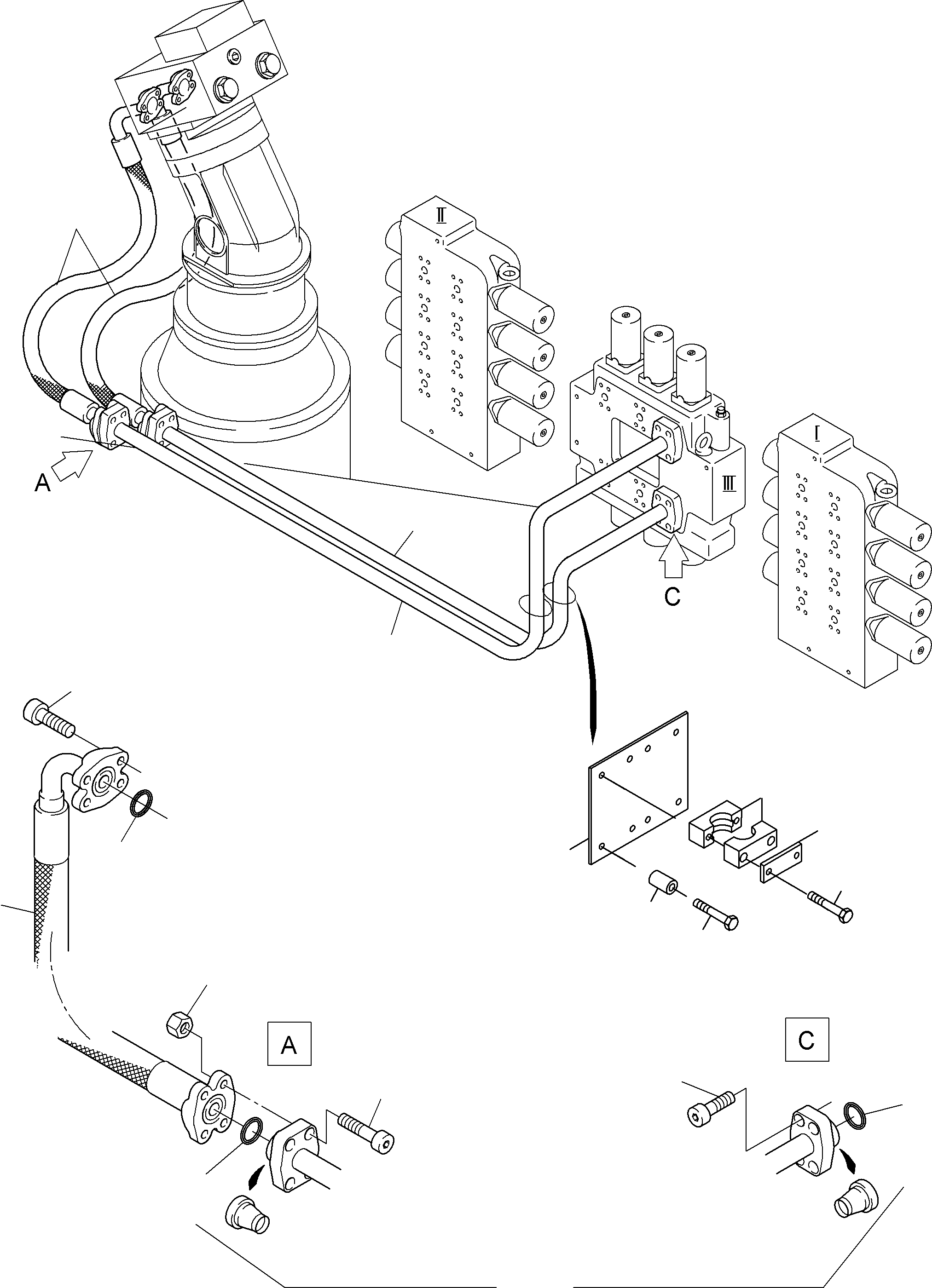 Komatsu parts book diagram for PC3000-6 S/N 46174: PRESSURE LINES (P) -SLEW GEAR