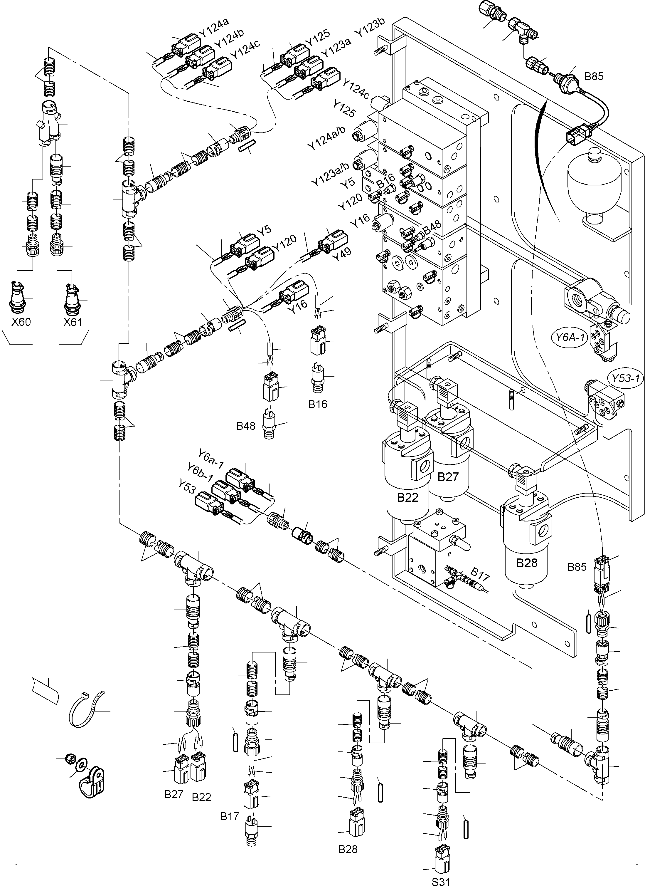 Komatsu parts book diagram for PC3000-6 S/N 46230: CABLES - CONTROL AND FILTER PLATE