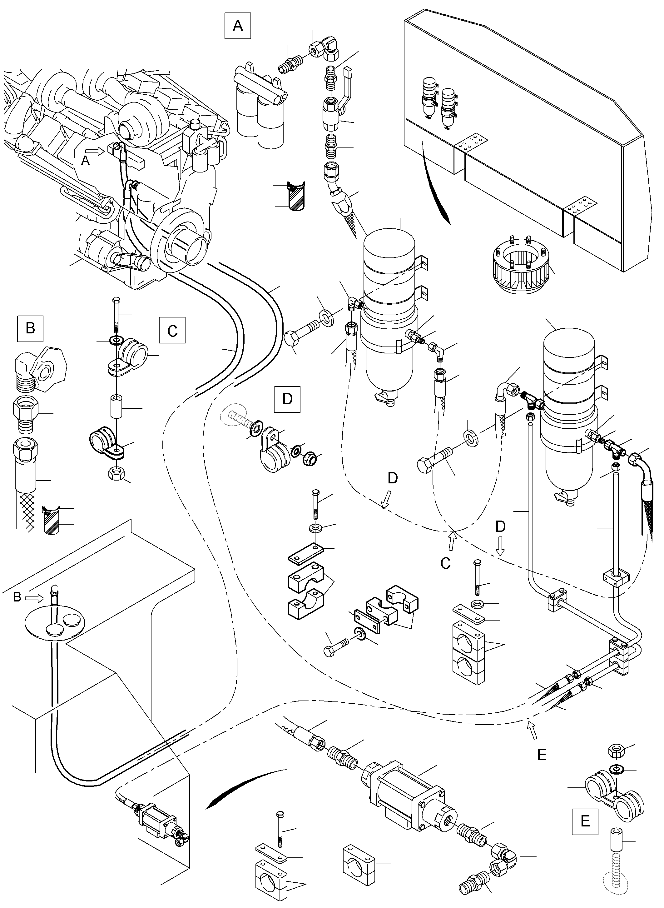 Komatsu parts book diagram for PC3000-6 S/N 46230: FUEL LINES WITH 2 SEPARATOR