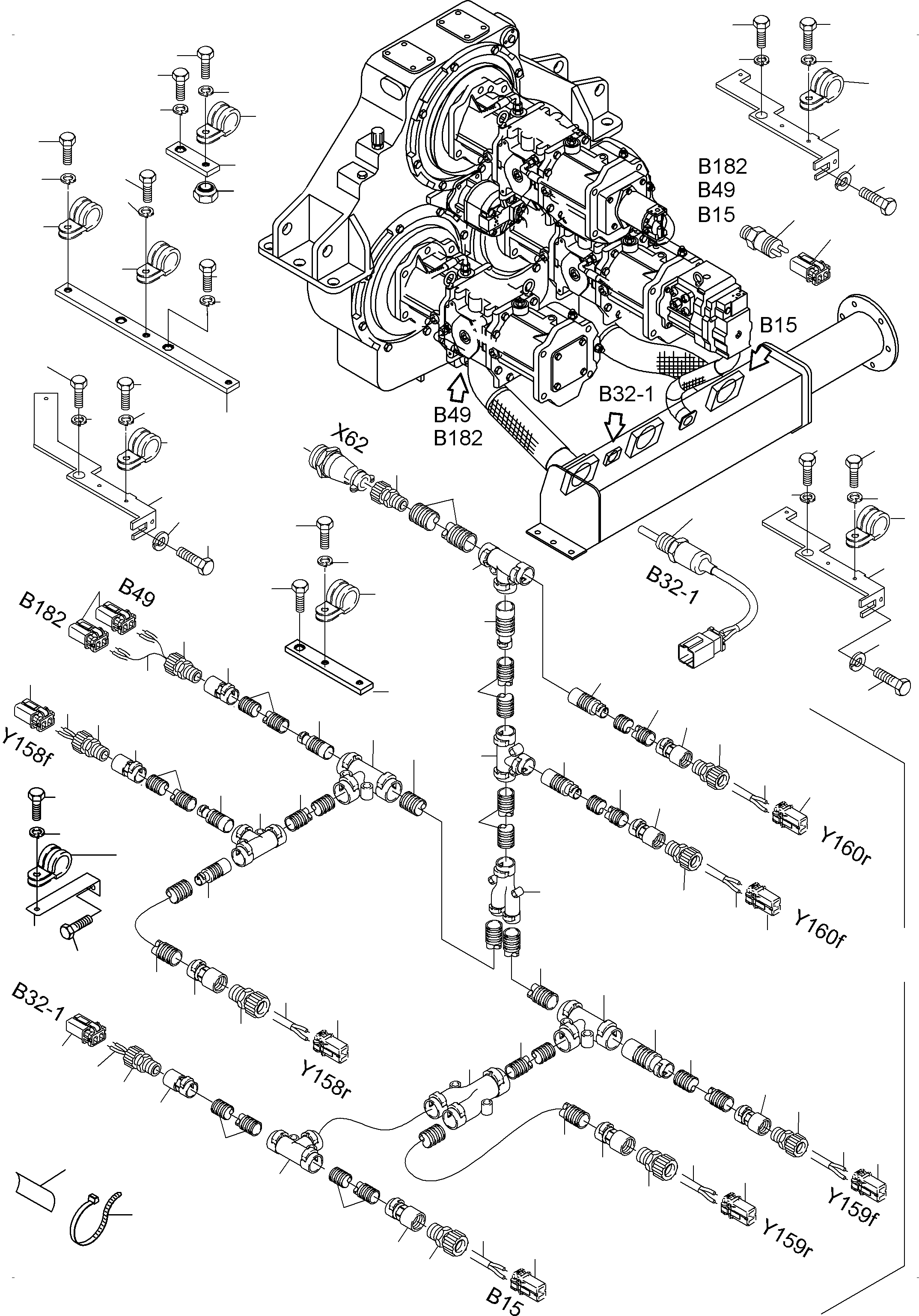 Komatsu parts book diagram for PC3000-6 S/N 46230: CABLES - PUMP DISTRIBUTOR GEAR KOMTRAX