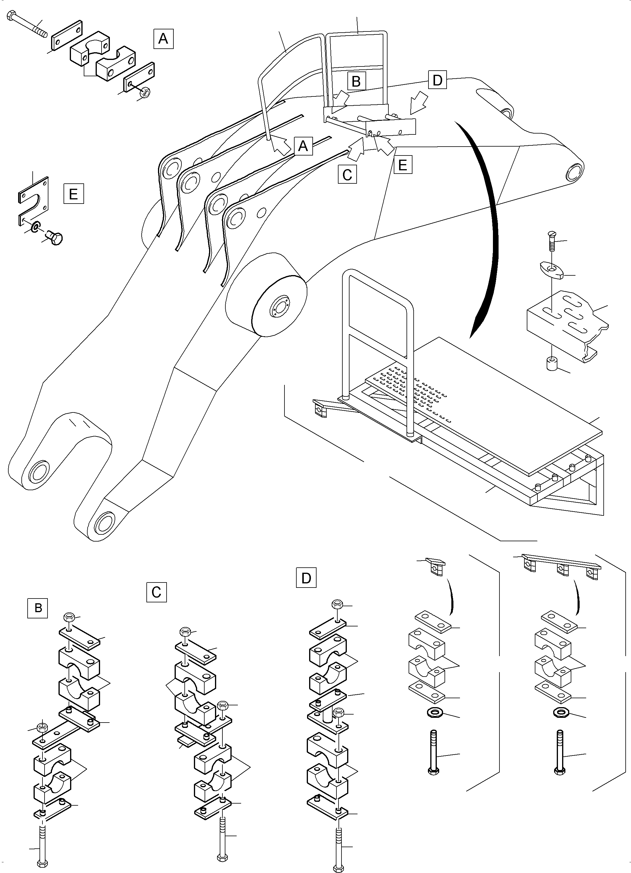 Komatsu parts book diagram for PC3000-6 S/N 46235: LADDER WITH RAIL - BACKHOE BOOM 8.6M