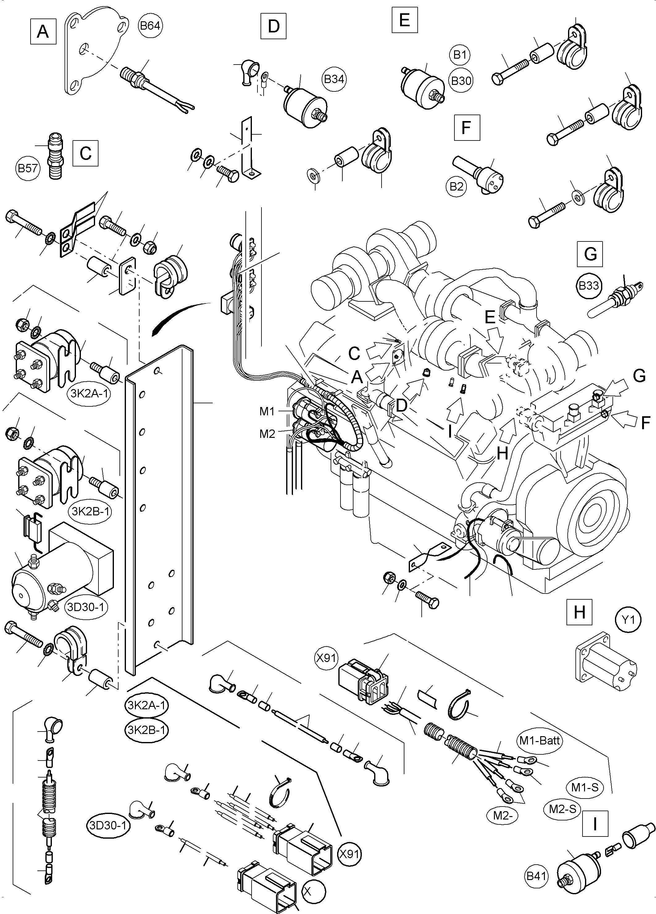Komatsu parts book diagram for PC3000-6 S/N 46235: CABLES - ENGINE KOMTRAX