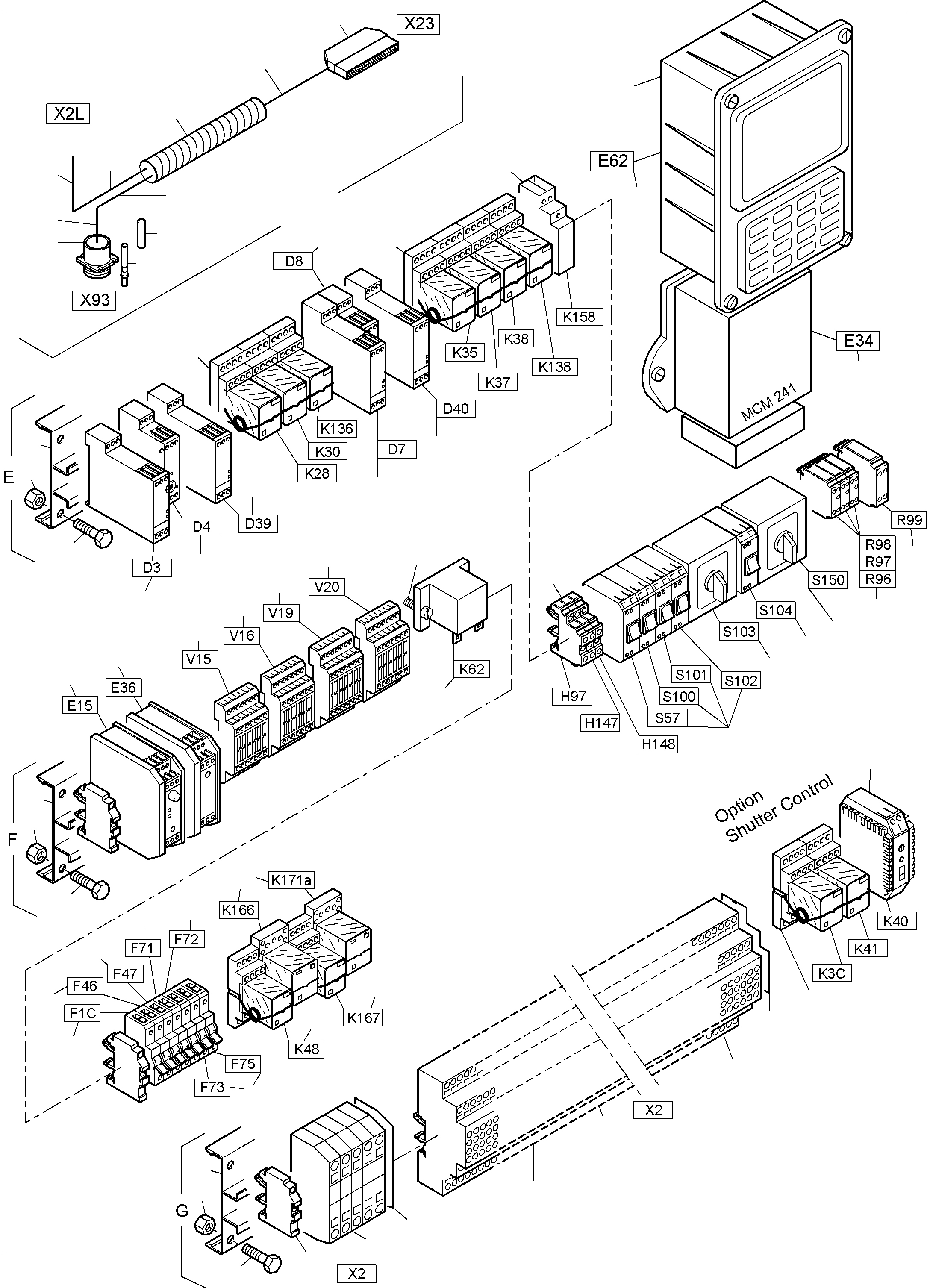 Komatsu parts book diagram for PC3000-6 S/N 46235: MAIN SWITCH BOX X2