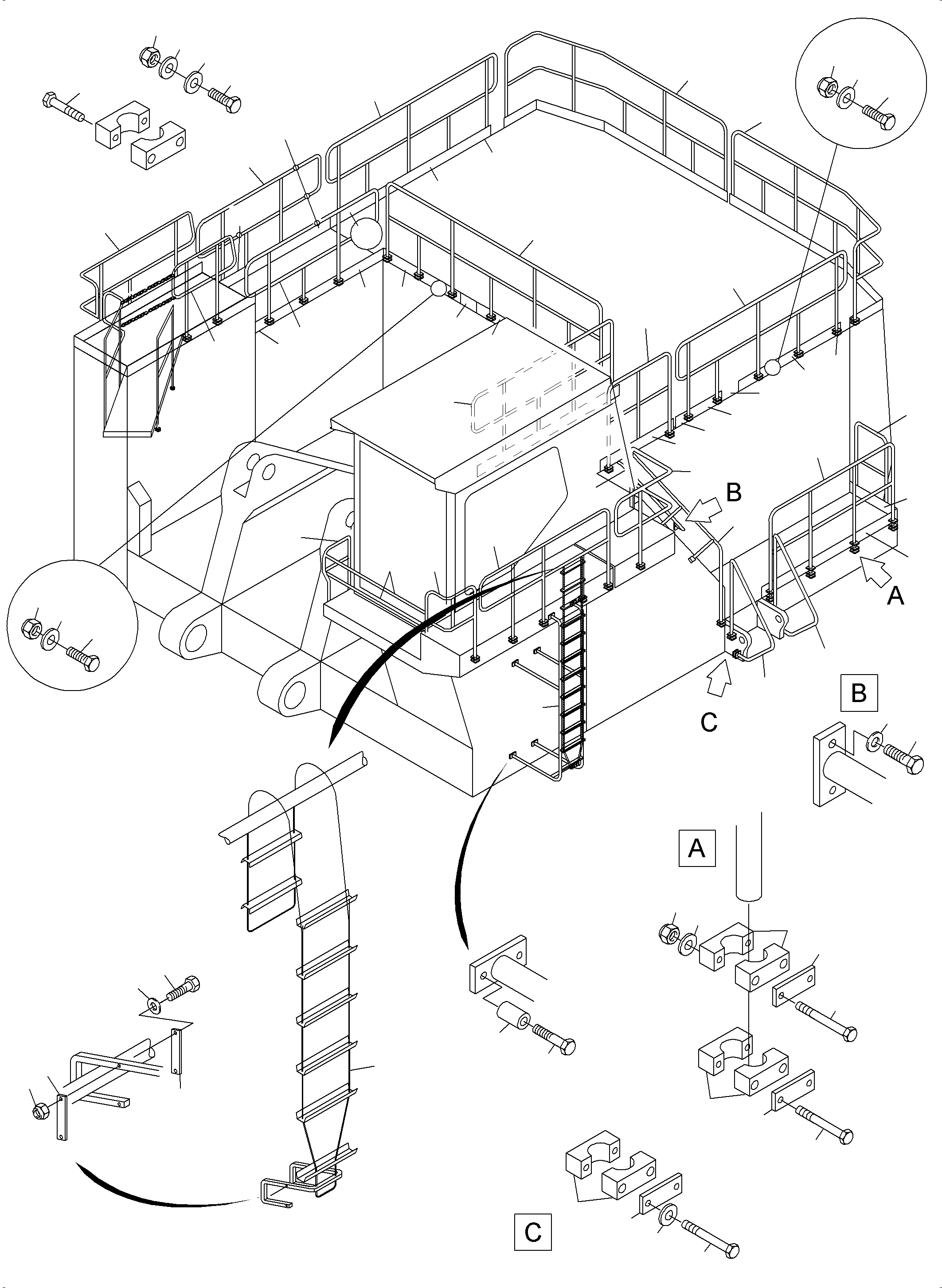 Komatsu parts book diagram for PC3000-6 S/N 46243: LADDERS AND RAILS