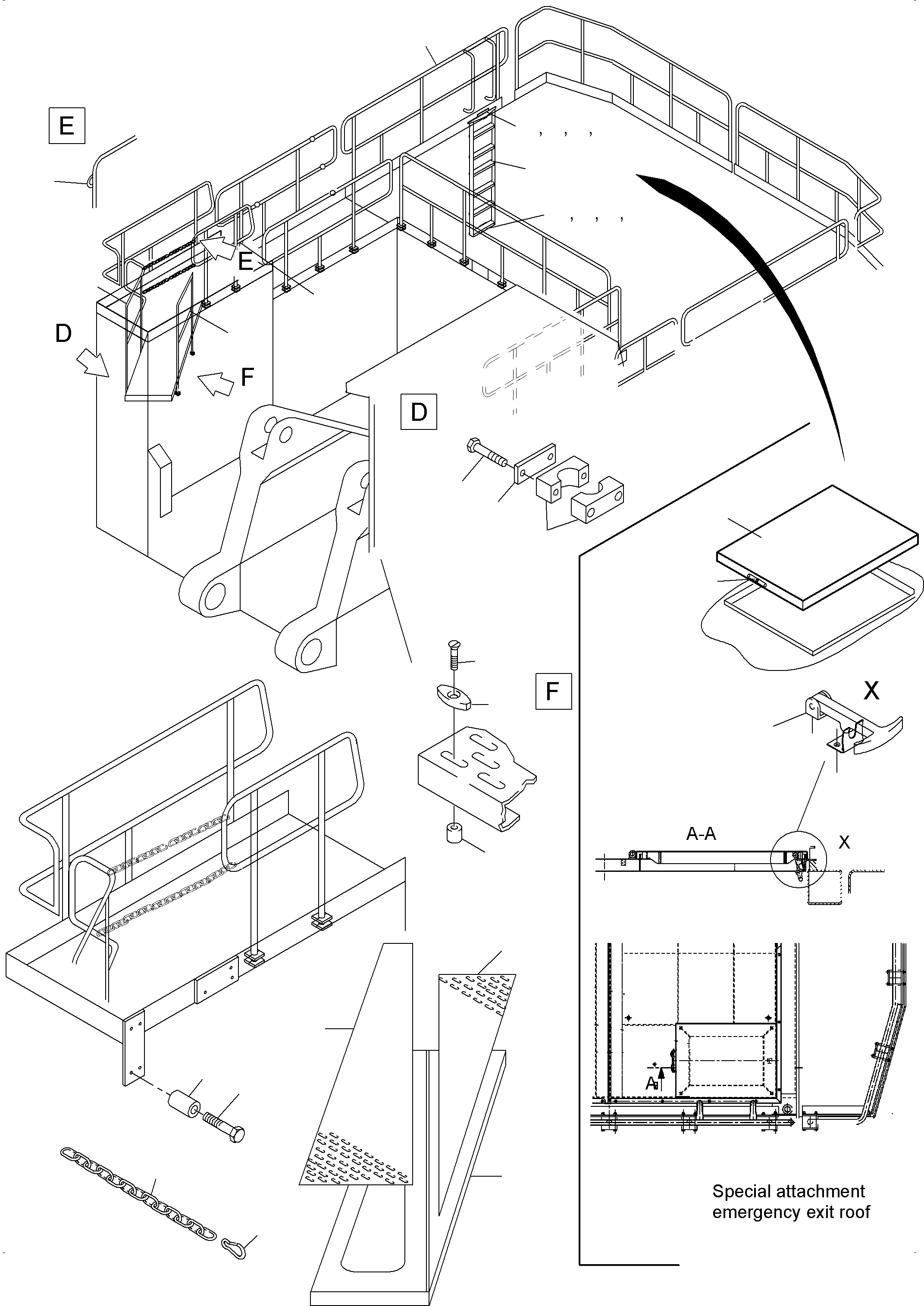 Komatsu parts book diagram for PC3000-6 S/N 46243: LADDERS AND RAILS