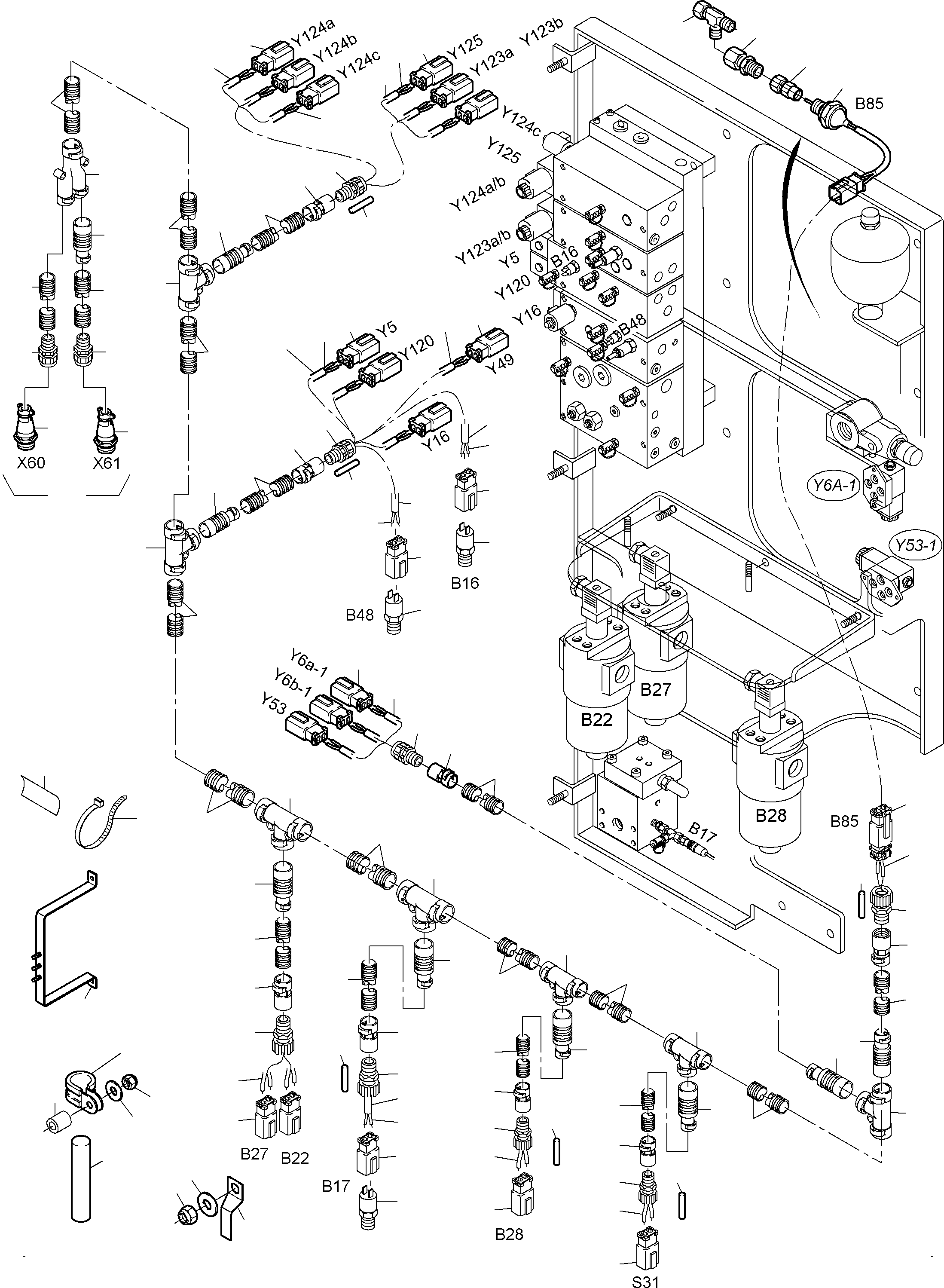 Komatsu parts book diagram for PC3000-6 S/N 46243: CABLES - CONTROL AND FILTER PLATE