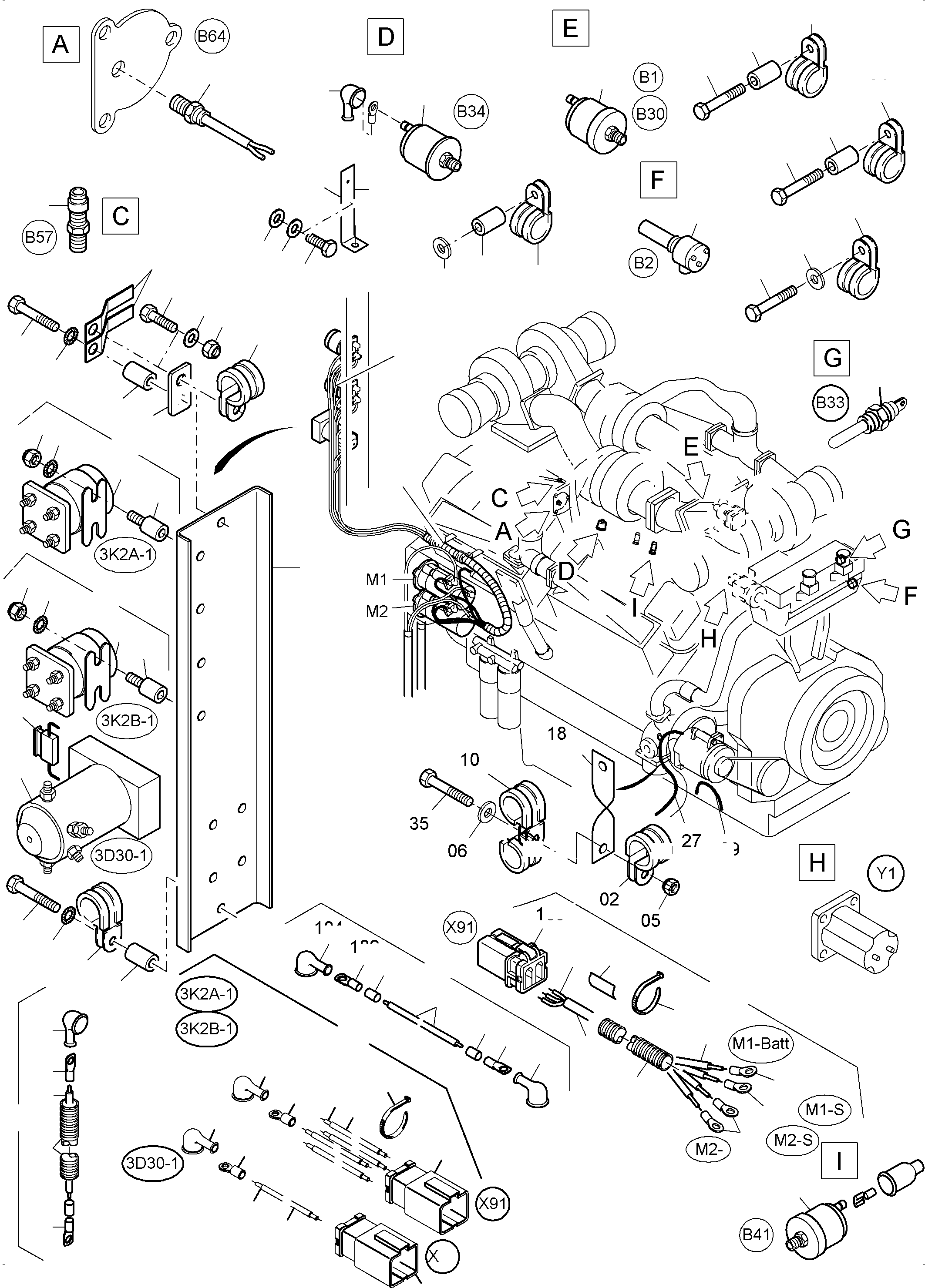 Komatsu parts book diagram for PC3000-6 S/N 46243: CABLES - ENGINE KOMTRAX