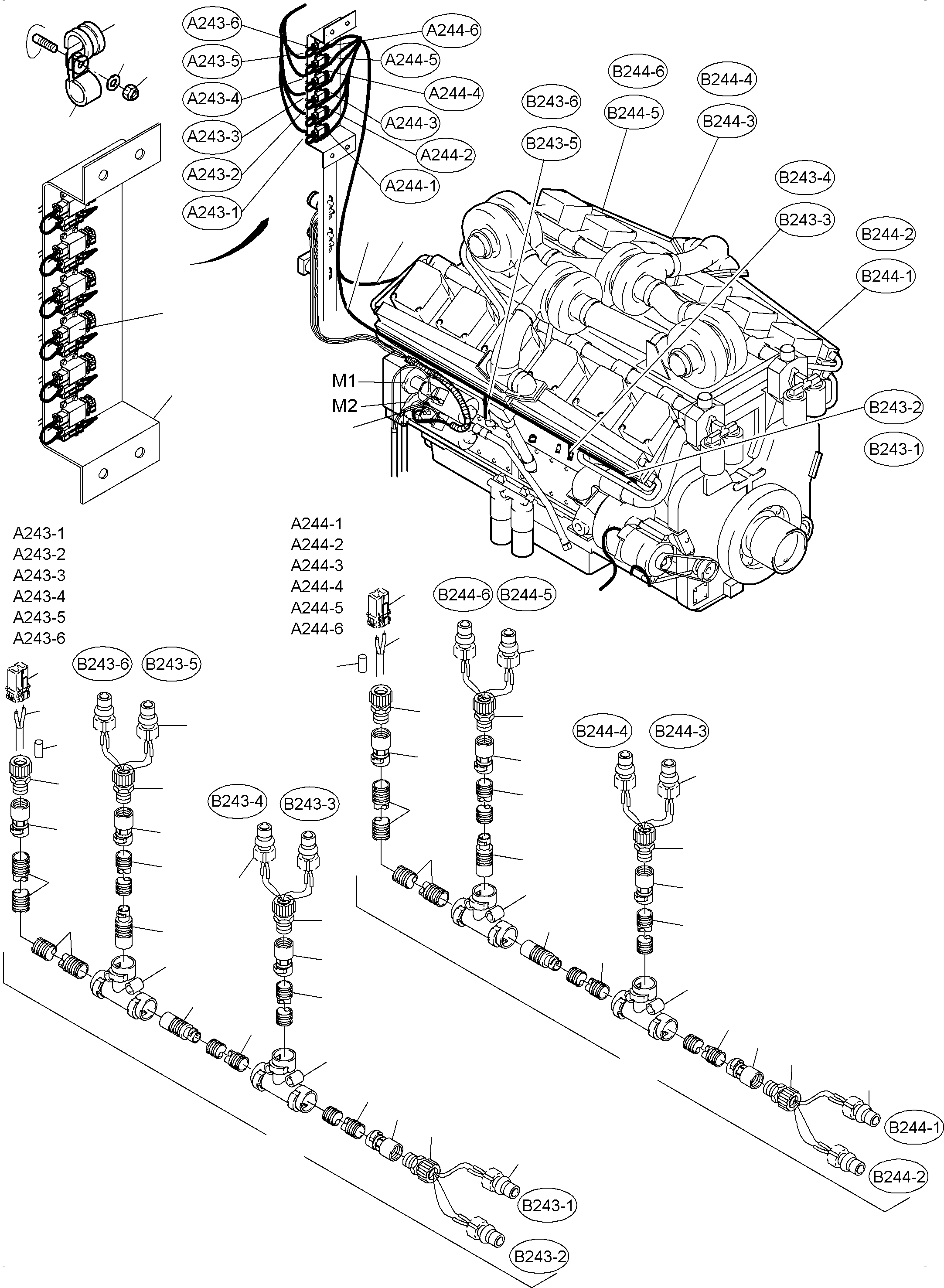 Komatsu parts book diagram for PC3000-6 S/N 46243: CABLES - ENGINE KOMTRAX
