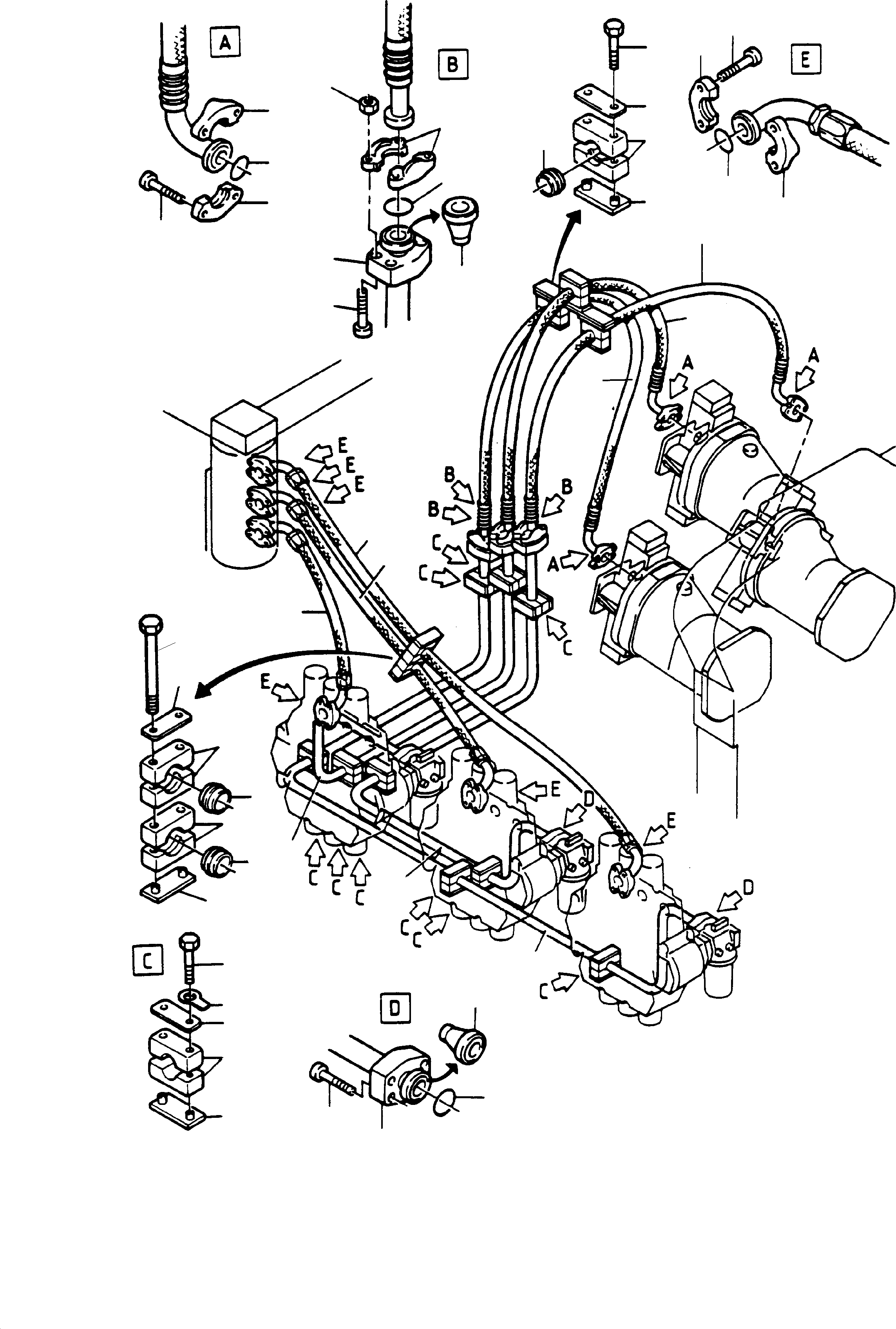 Komatsu parts book diagram for H135S S/N 61064: CONTROL BLOCKS - OIL TANK AND PUMPS