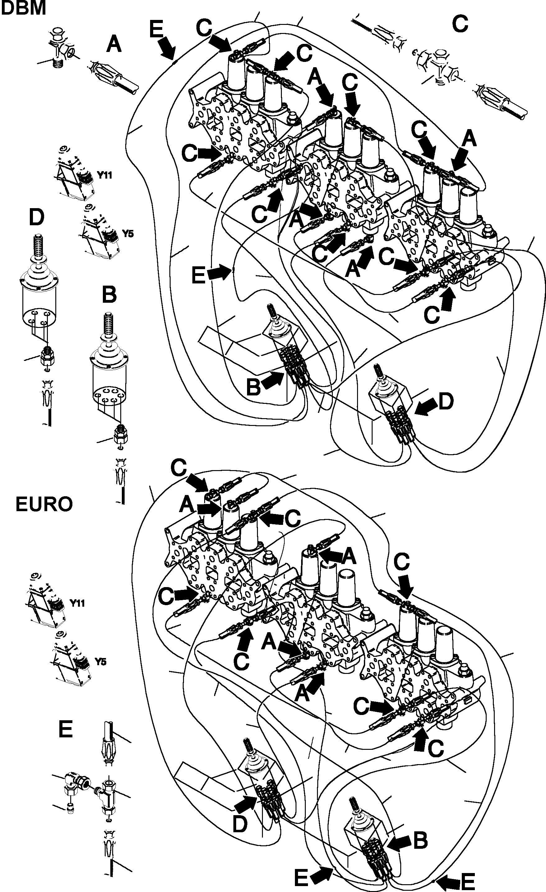 Komatsu parts book diagram for H135S S/N 61064: PILOT OIL UNITS, L.H.AND R.H.
