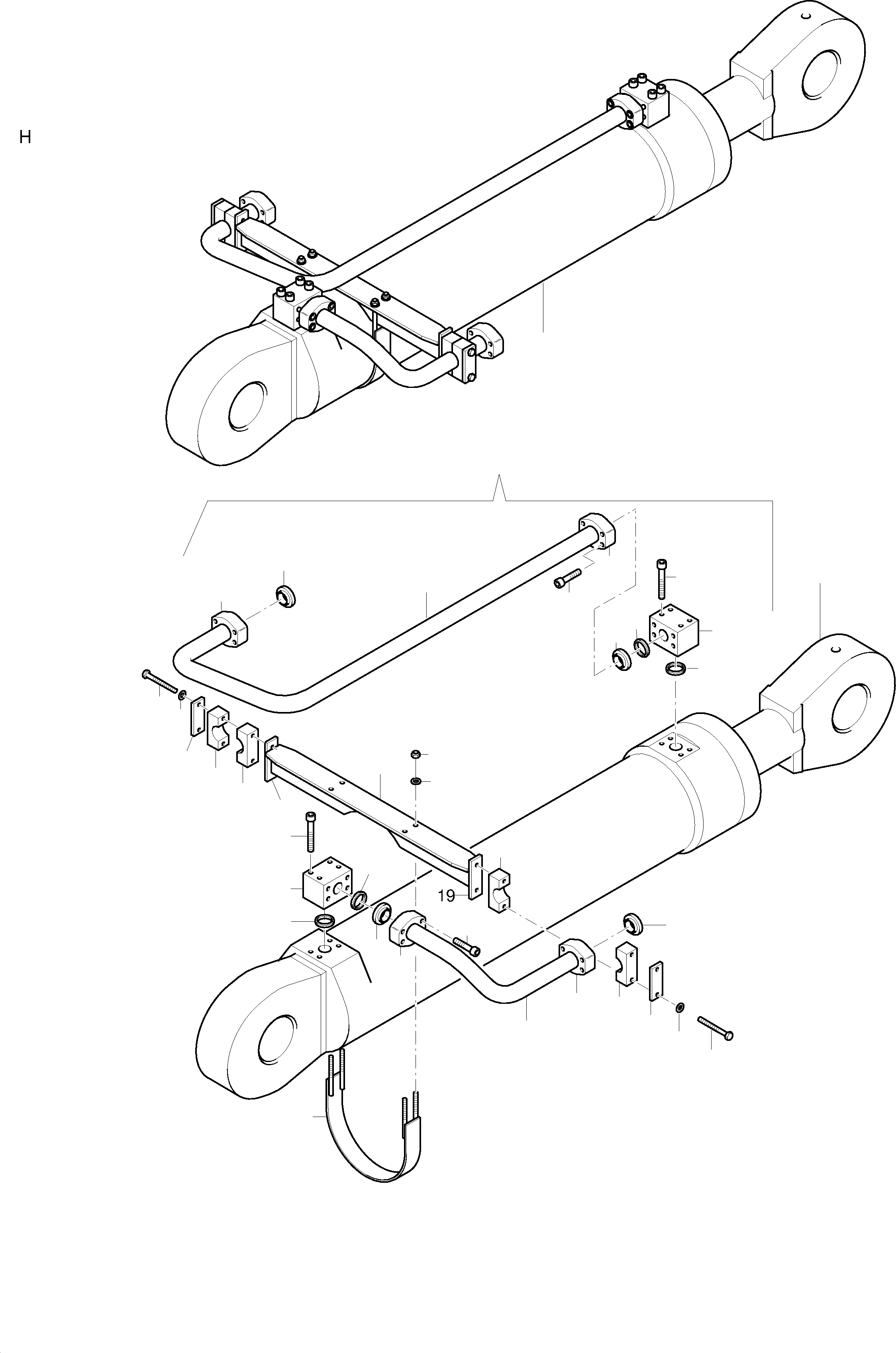Komatsu parts book diagram for H135S S/N 61064: PIPES - BUCKET CYLINDER