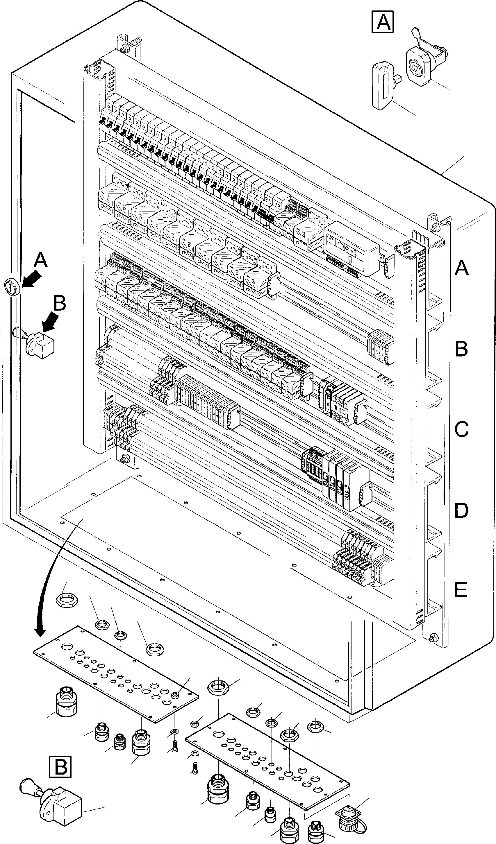 Komatsu parts book diagram for H135S S/N 61064: MAIN SWITCH BOX IN CABIN SUPPORT