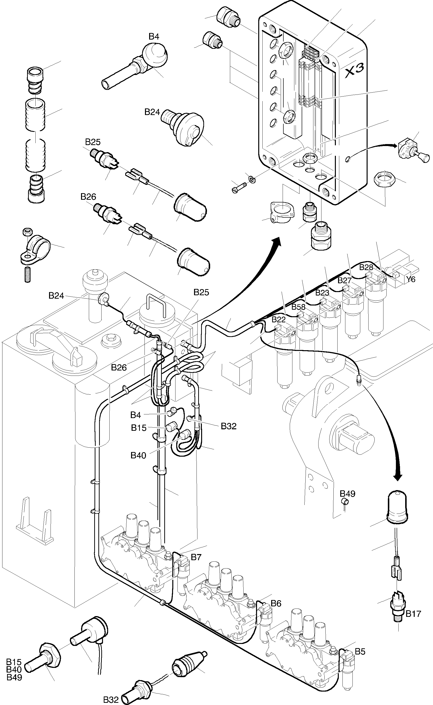 Komatsu parts book diagram for H135S S/N 61064: WIRE LAYOUT - OIL TANK