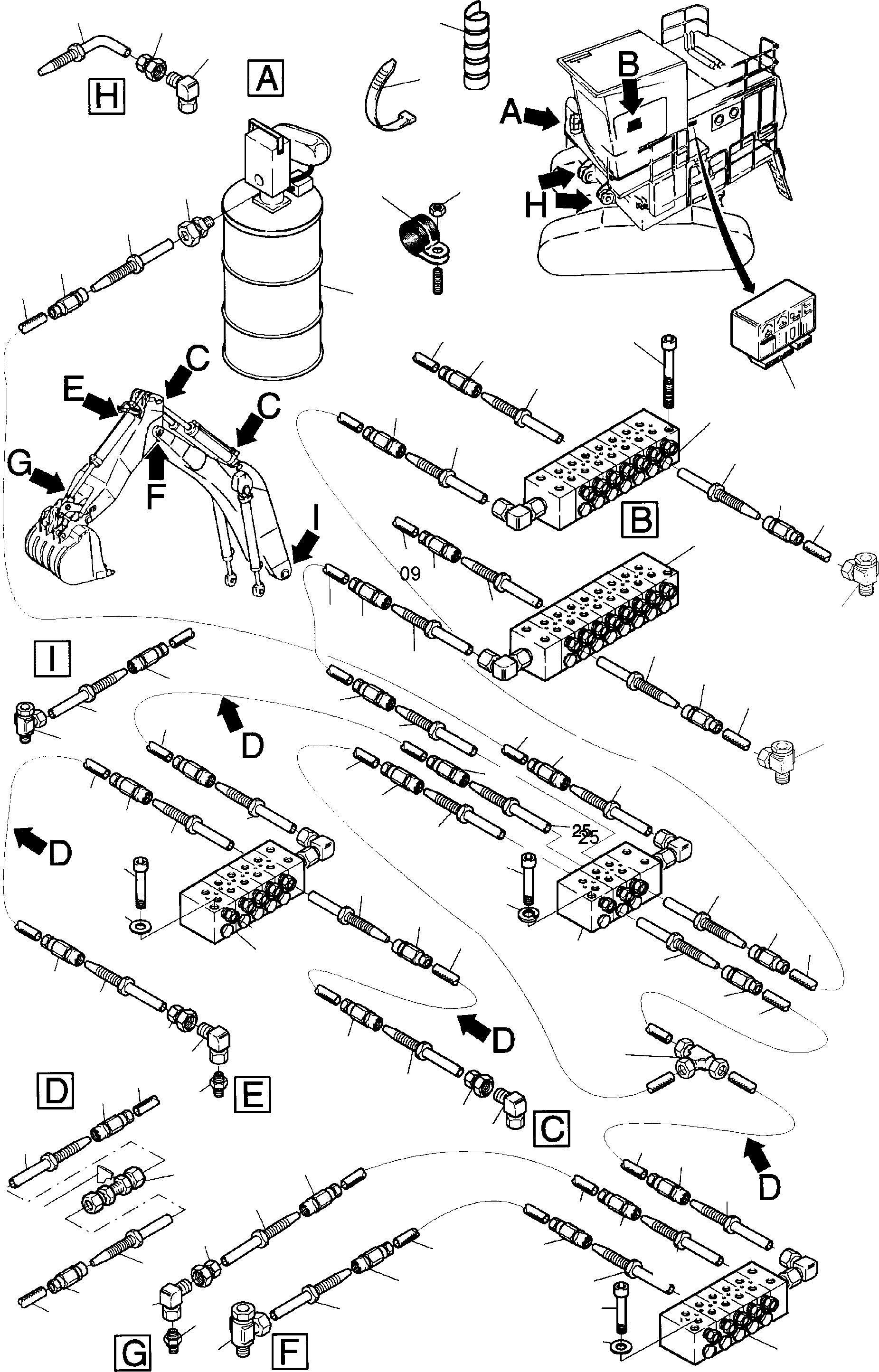 Komatsu parts book diagram for H135S S/N 61064: CENTRAL LUBRICATION, BACKHOE EQUIPMENT