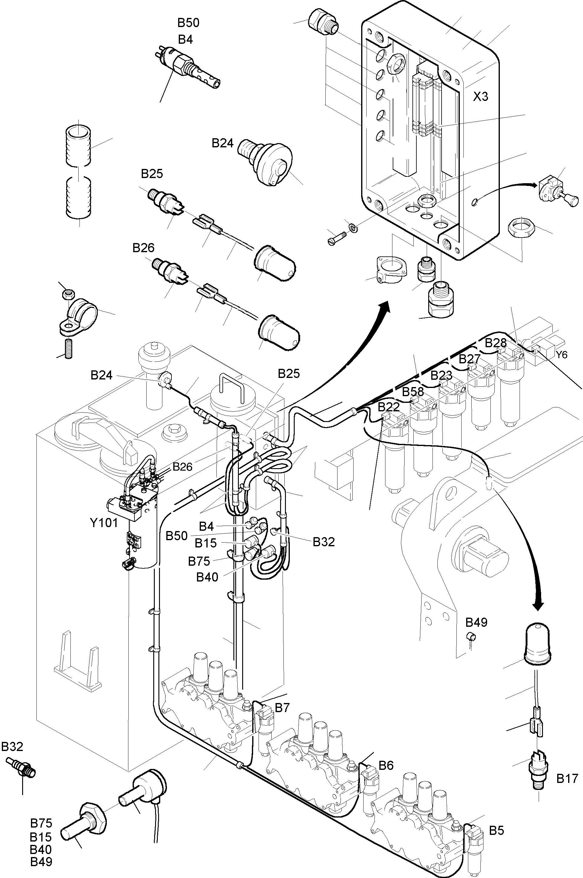 Excavators Mining Komatsu / PC 1400-1 61 072 04.12.2001(g61072) / Wire Layout - Oil Tank(116-2137c : 116-2137c)