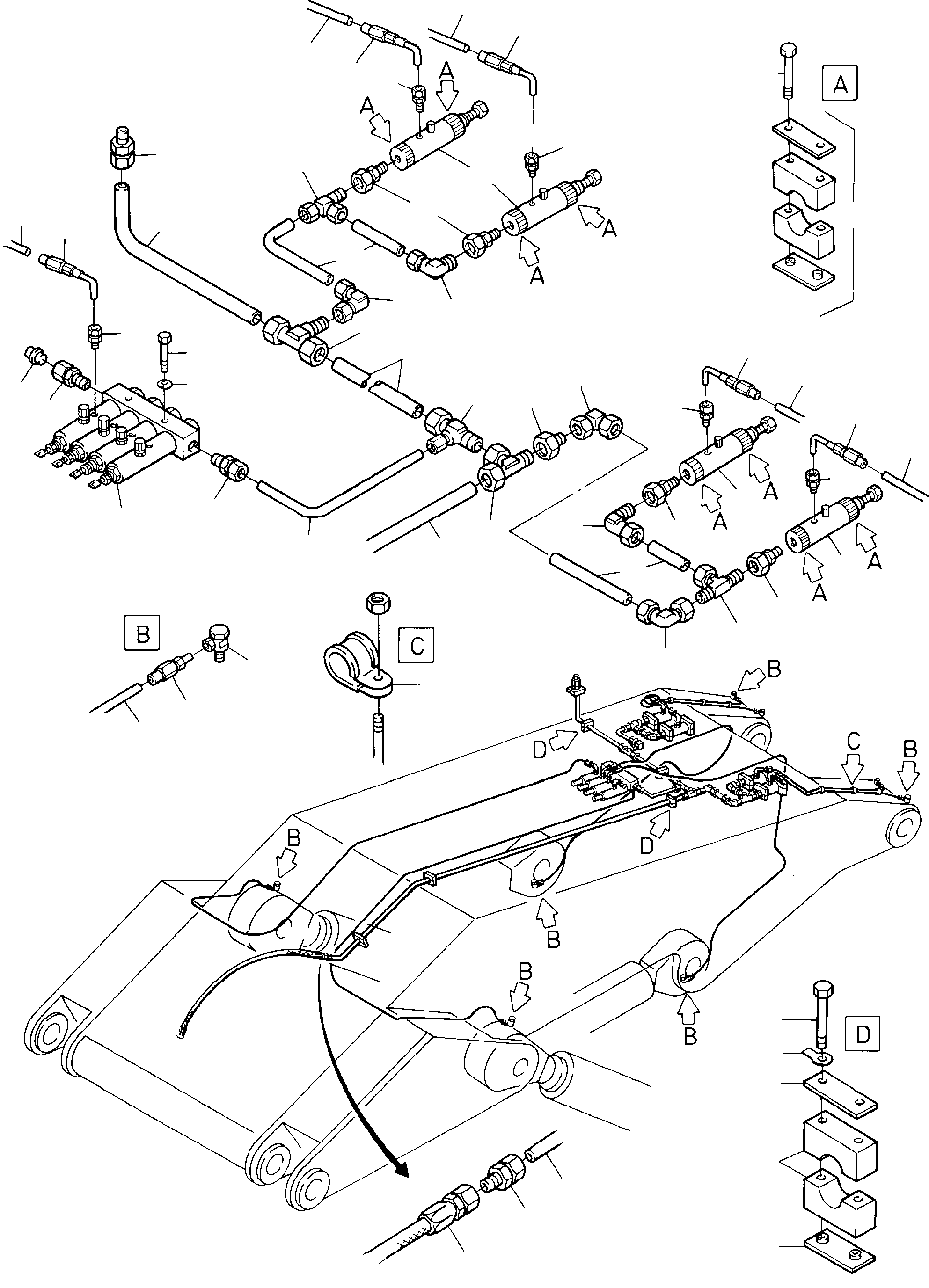 Komatsu parts book diagram for H285 S/N 78099: BOOM 6.3M - LUBE LINES