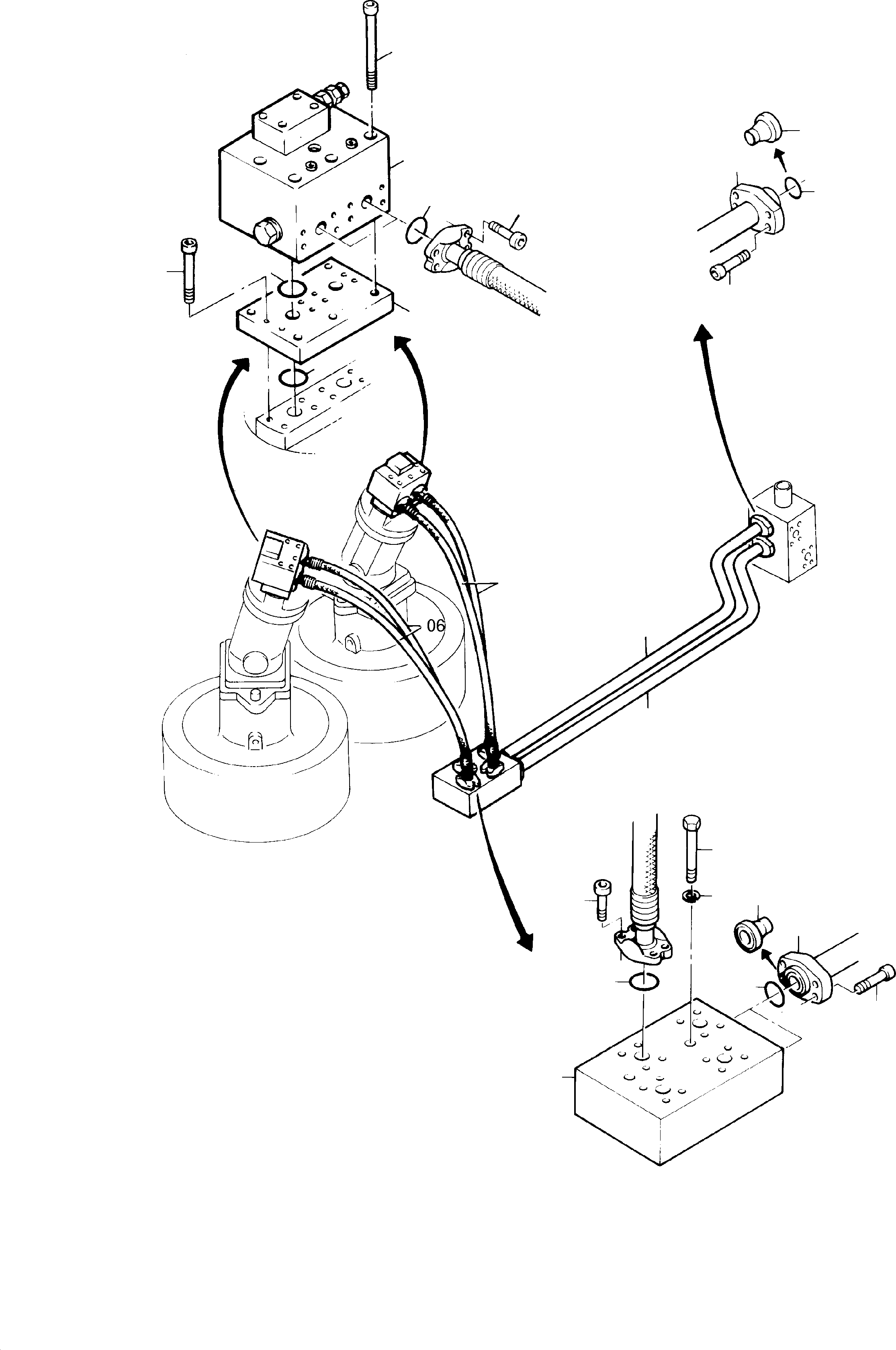 Komatsu parts book diagram for H285 S/N 78099: PRESSURE LINES, SLEW GEAR CONTROL BLOCK - MOTOR