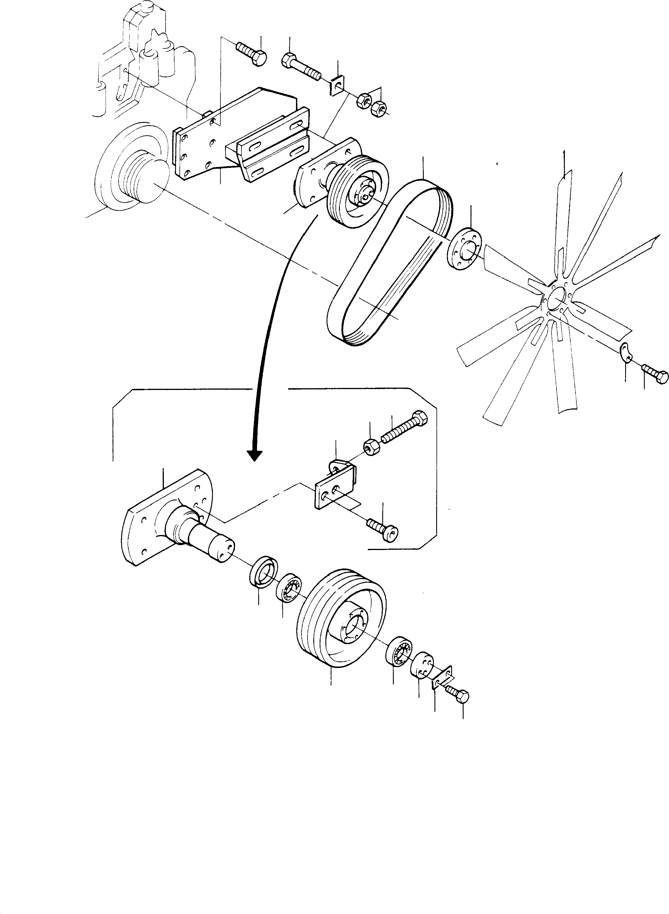 Komatsu parts book diagram for H285 S/N 78099: FAN DRIVE, ARRANGEMENT, CU-ENGINE (RADIATOR)