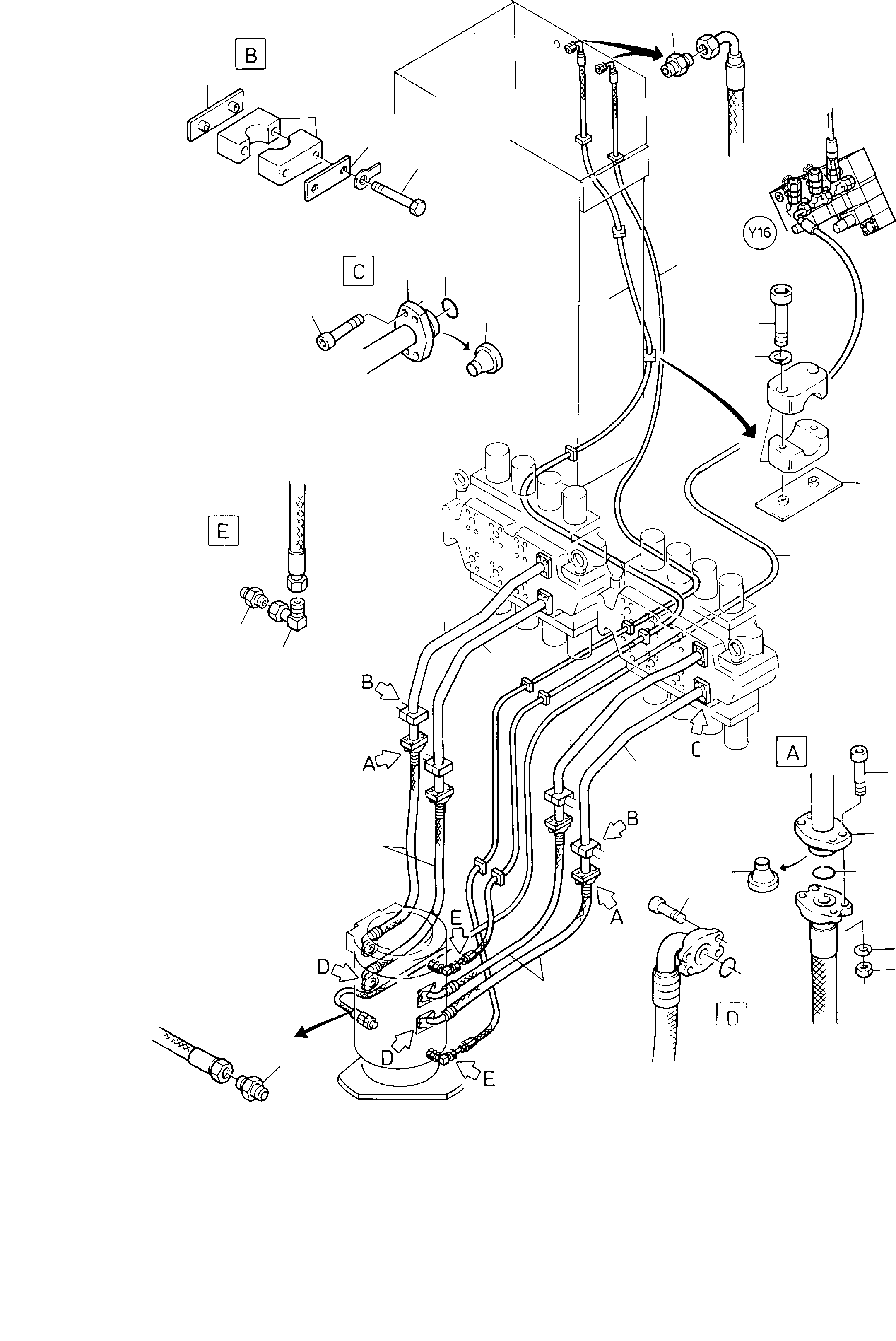 Komatsu parts book diagram for H285S S/N 78129: PRESSURE LINES, MAIN CONTROL BLOCKS - ROTARY JOINT
