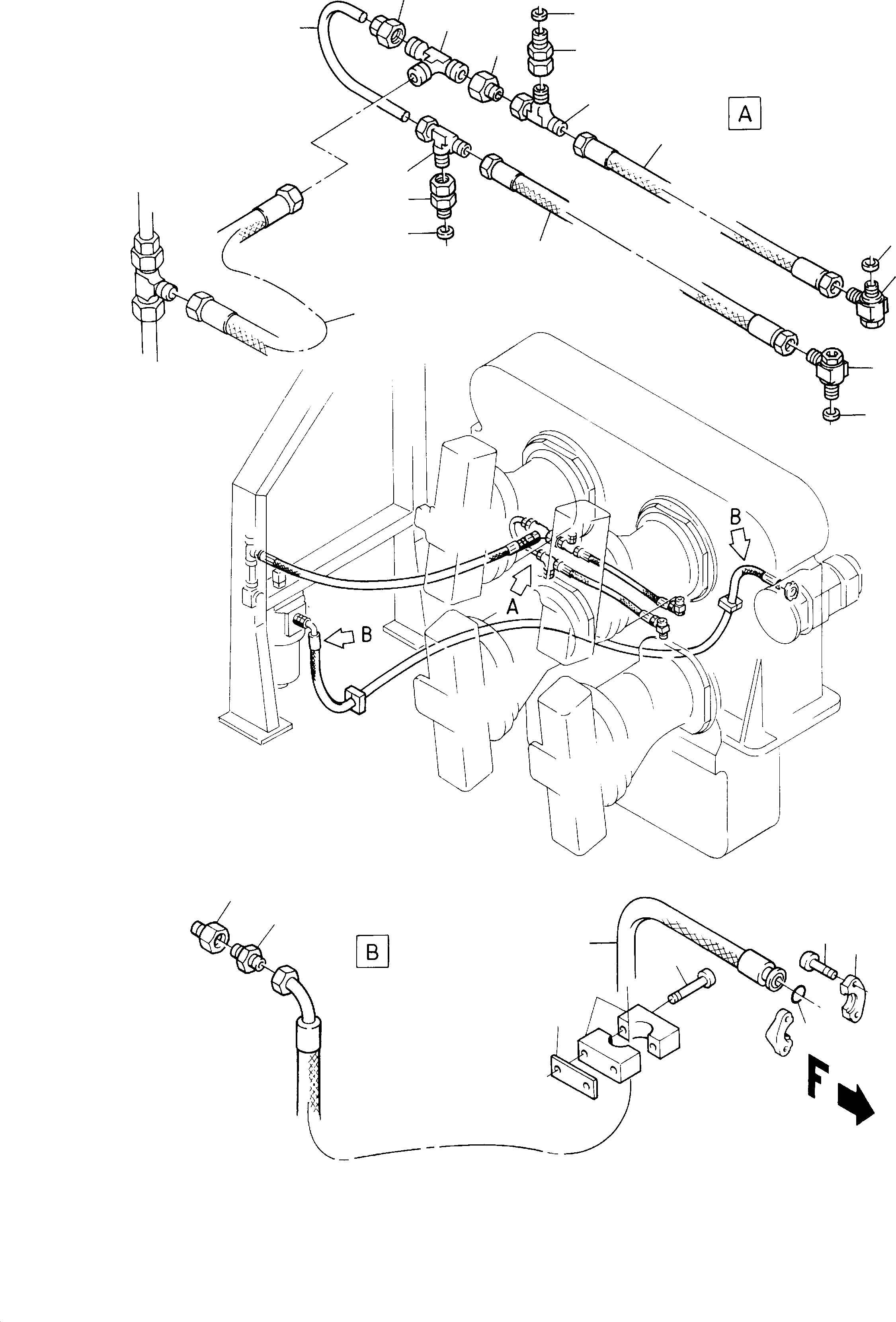 Komatsu parts book diagram for H285S S/N 78129: LUBE LINES FOR MAIN PUMPS